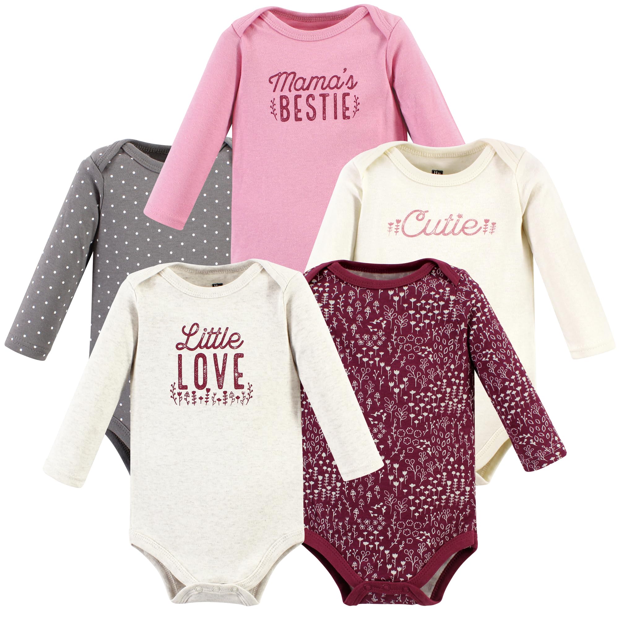 Hudson Baby Unisex Cotton Long-Sleeve Bodysuits - Little Love Flowers 5-Pack (9-12 Months) | Soft & Comfortable Baby Onesies for Daily Wear, Playtime & Photo Shoots