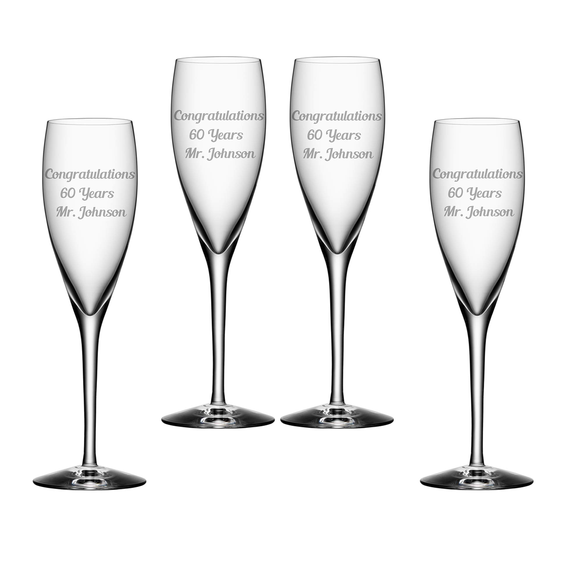 Orrefors Personalized Crystal Champagne Flutes Set of 4 - Custom Engraved Crystal Glasses for Champagne, Sparkling Wine & Mimosa - Perfect for Weddings, Anniversaries & Special Celebrations