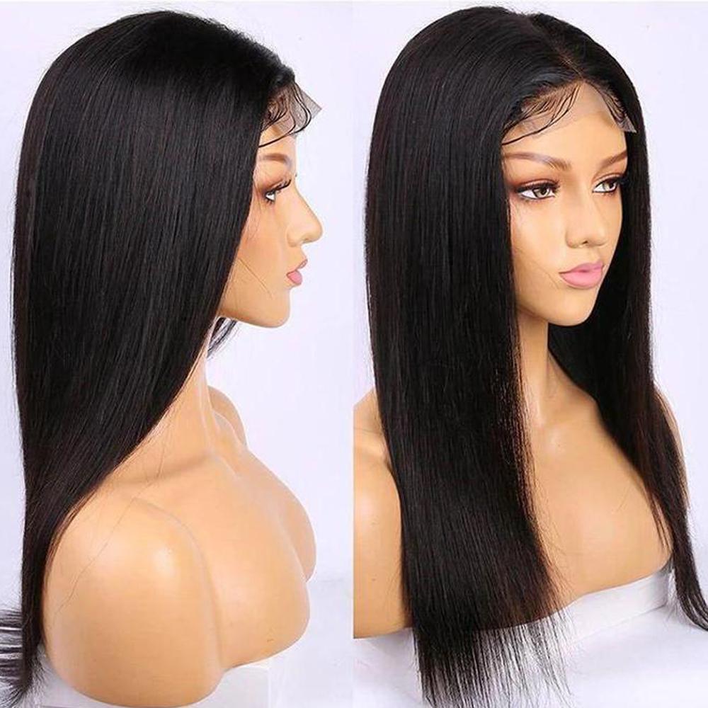 180% Density Straight 4x4 Transparent Lace Front Wig - Natural Black Human Hair for Everyday Wear & Special Occasions