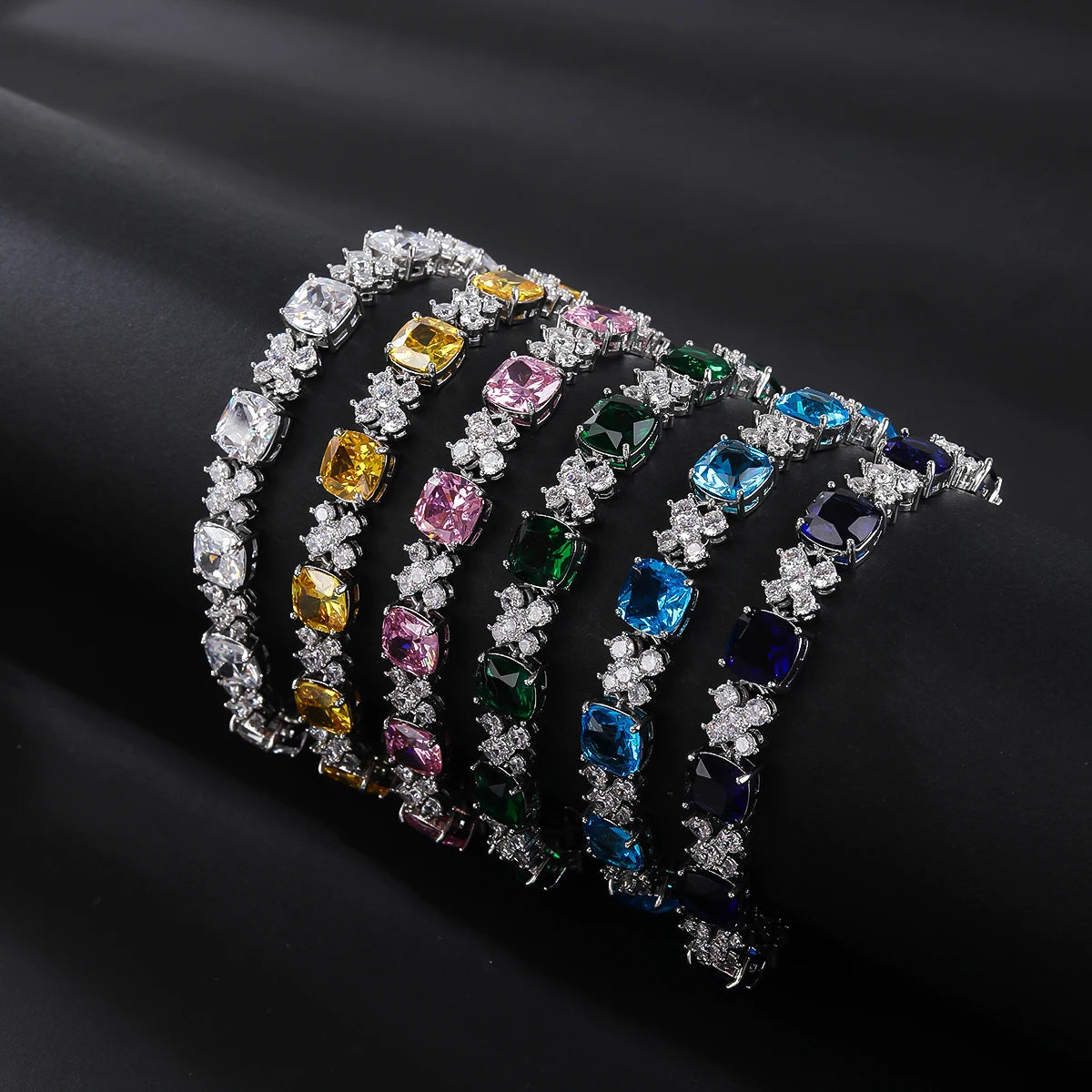 Luxurious Cubic Zirconia Red Green Blue Austrian Crystal Flower Bracelet for Women - Elegant Fashion Jewelry Gift for Birthday, Anniversary & Special Occasions
