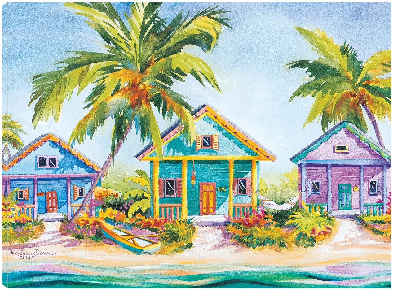 Fine Art Canvas Wall Decor - Island Charm Painting by Kathleen Denis - 32x24 Inches - Ready to Hang for Living Room, Bedroom, Office & More - Perfect for Coastal, Tropical & Beach House Decor