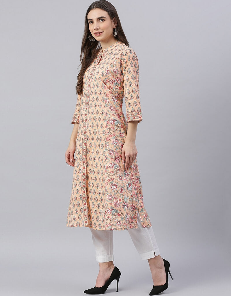 Stylish Beige Cotton Straight Kurti for Women | Comfortable & Trendy Indian Tunic Top | Perfect for Casual Wear, Office & Festive Occasions