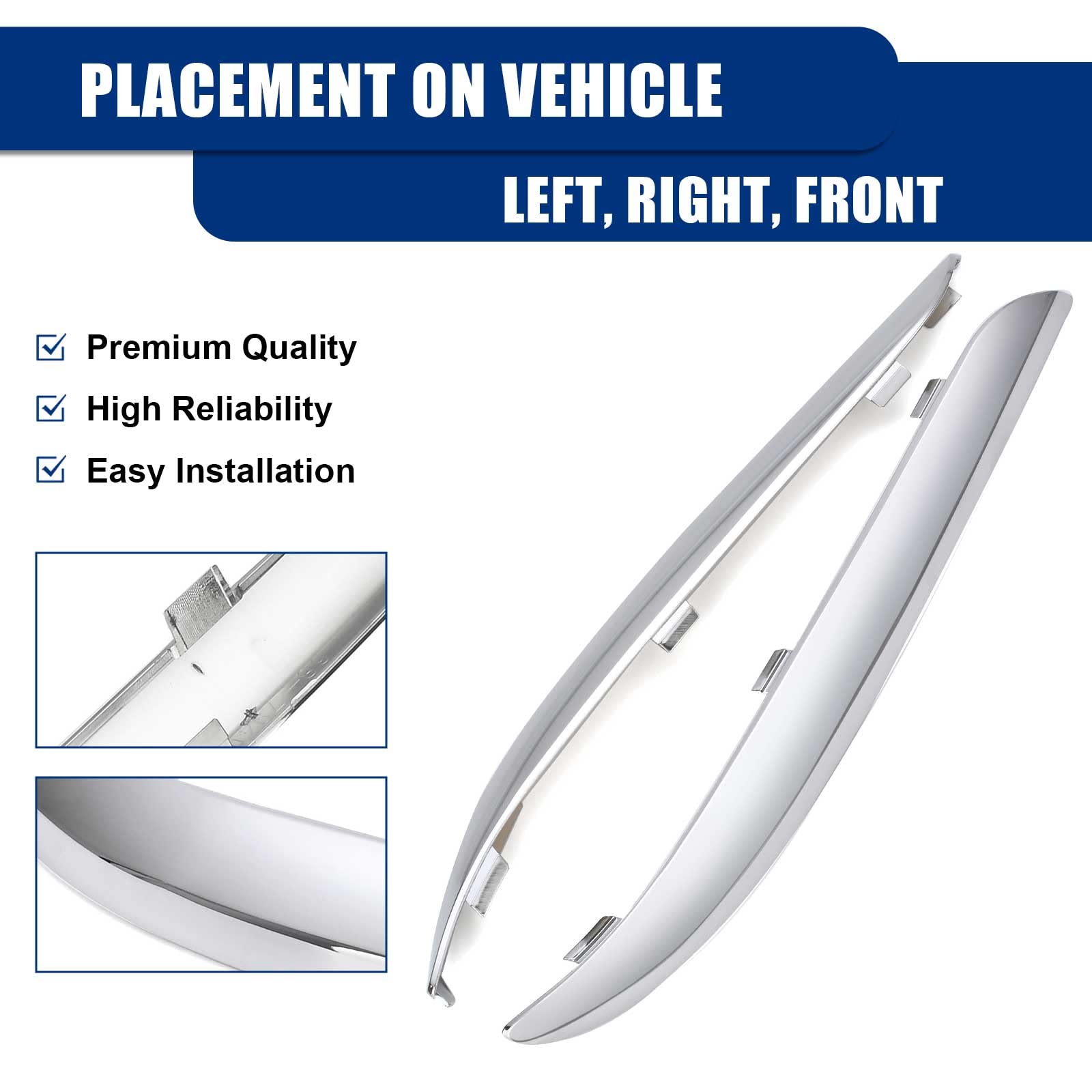 Chrysler 300 Front Bumper Molding Trim Chrome Cover - Left & Right Side Replacement for 2011-2014 Models - Fits Part Numbers CH1046103 CH1047103 68127941AB 68127940AB - Perfect for Car Restoration & Auto Body Repair