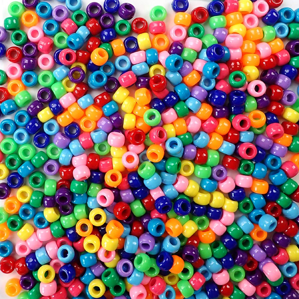 1000-Piece Rainbow Opaque Plastic Pony Beads - 6x9mm Multicolor Craft Beads for Jewelry Making, Bracelets & DIY Projects - Bulk Pony Beads for Kids & Adults Arts & Crafts - Made in USA