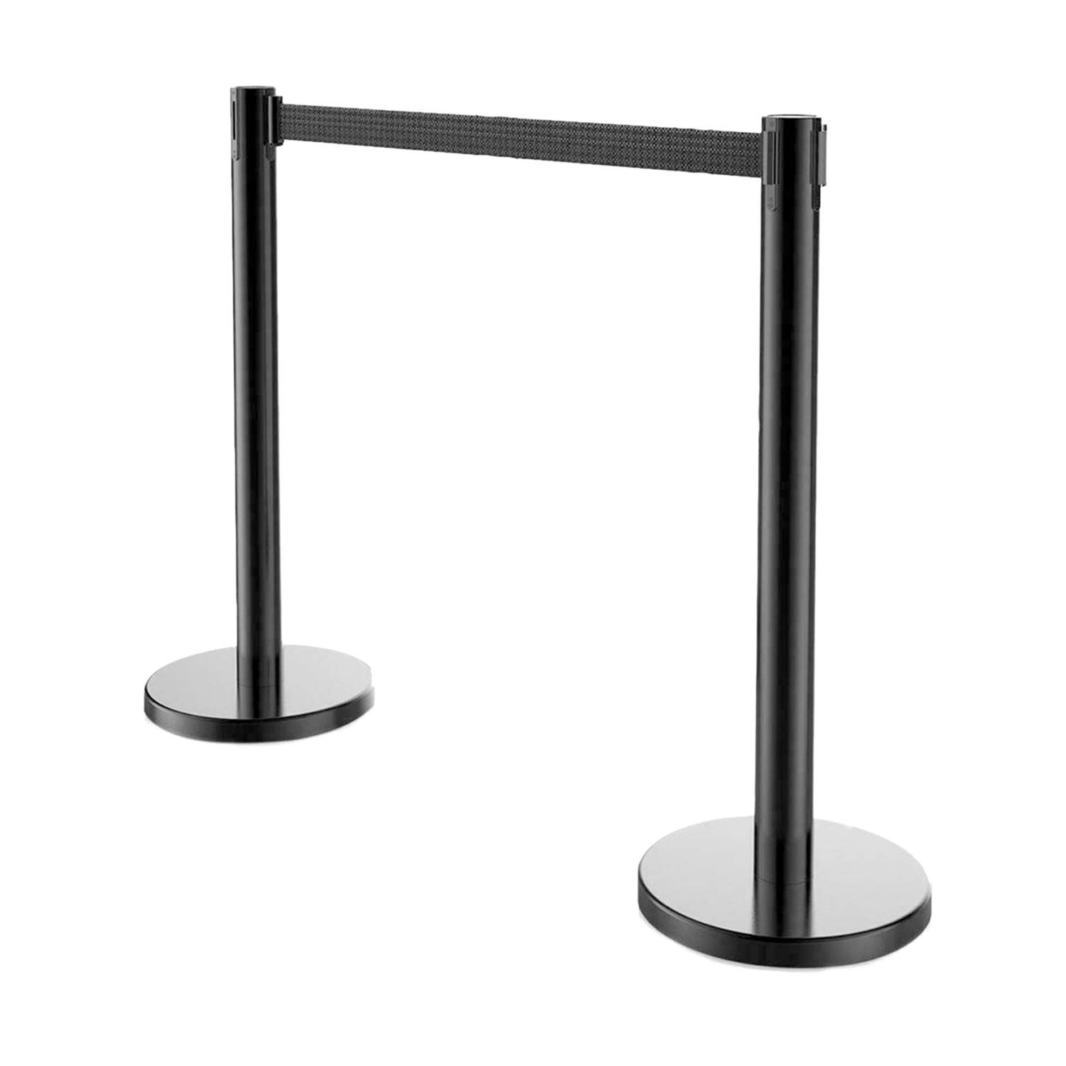 2 PCS Heavy Duty Premium Steel Stanchion Barrier Poles with 9.8-Foot Retractable Black Belt - Crowd Control for Events, Concerts, and Retail Stores | Easy Assembly & 4-Way Connect | Safety Locking Belt | Indoor & Outdoor Use