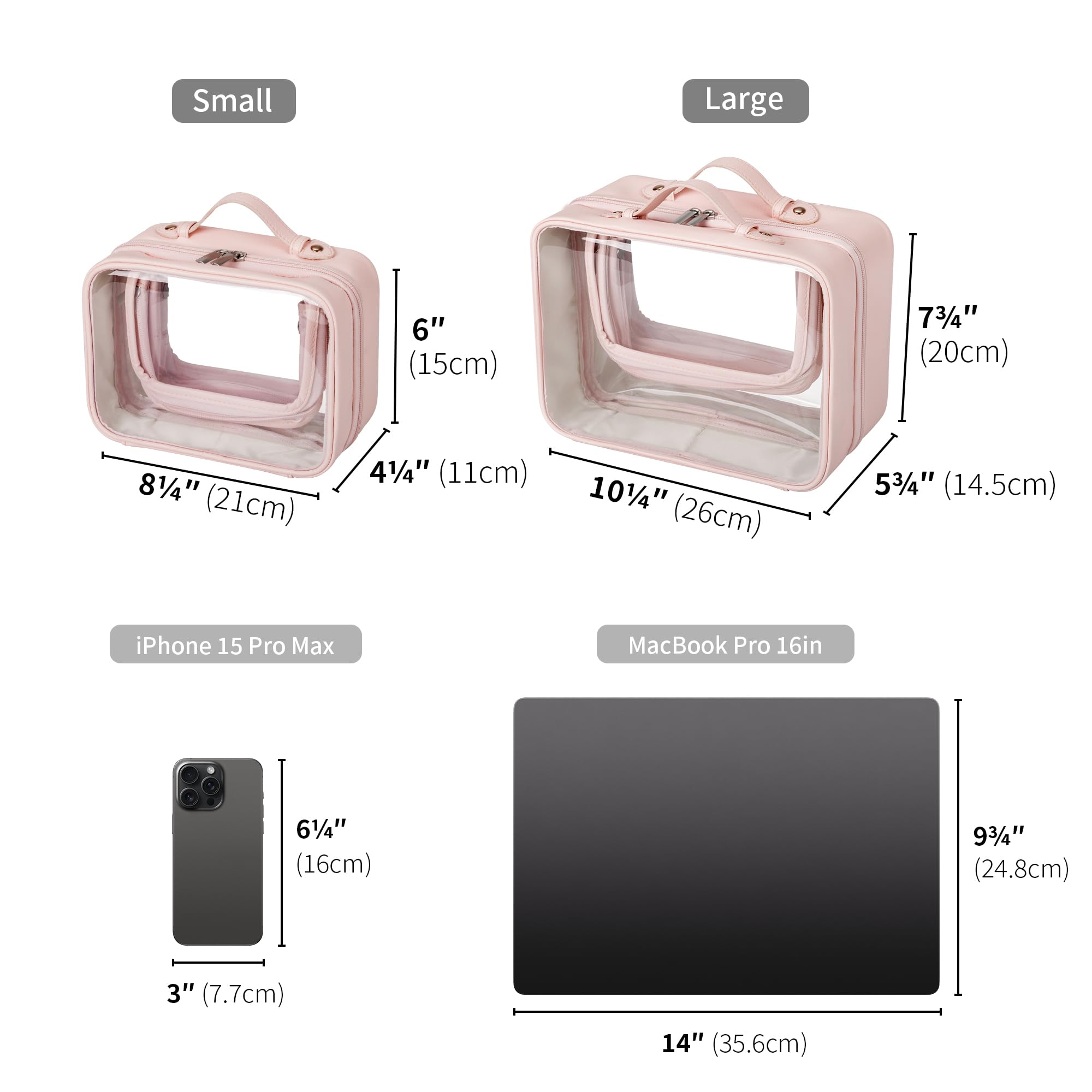 TSA Approved Clear Toiletry Bag for Women - Waterproof PVC Travel Cosmetic Organizer with Leather Accents (Pink) | Perfect for Air Travel, Gym & Weekend Getaways