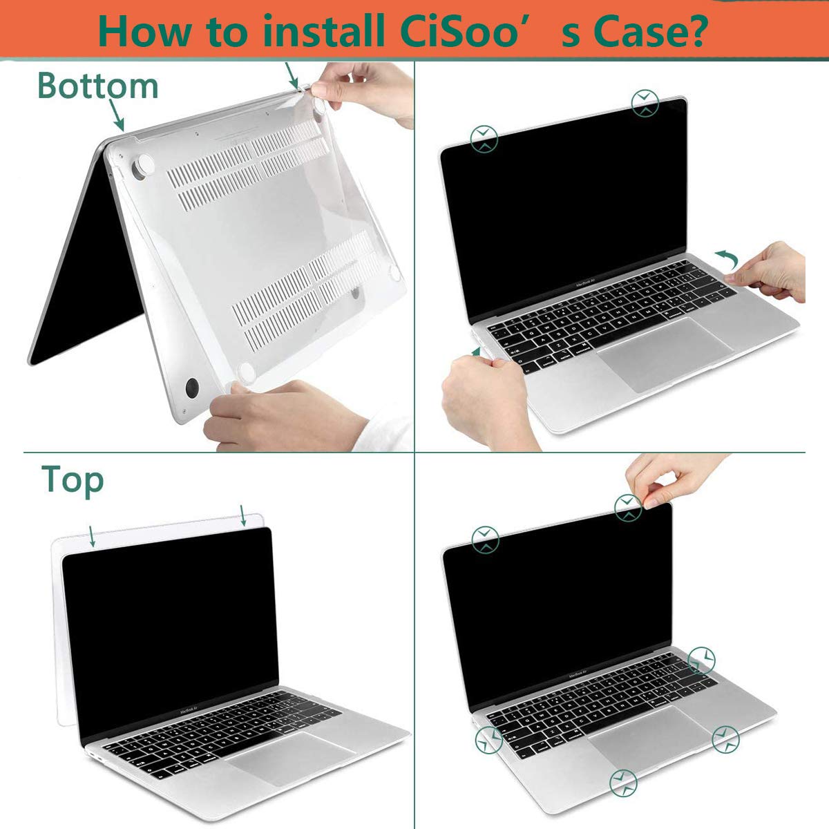 CiSoo Marble Hard Case for MacBook Air 13 Inch (2020/2019/2018 Models A2337 M1 A1932 A2179) - Protective Shell with Keyboard Cover & Touch ID Compatibility, Clear Green Marble Design - Perfect for Work, Travel & School Use
