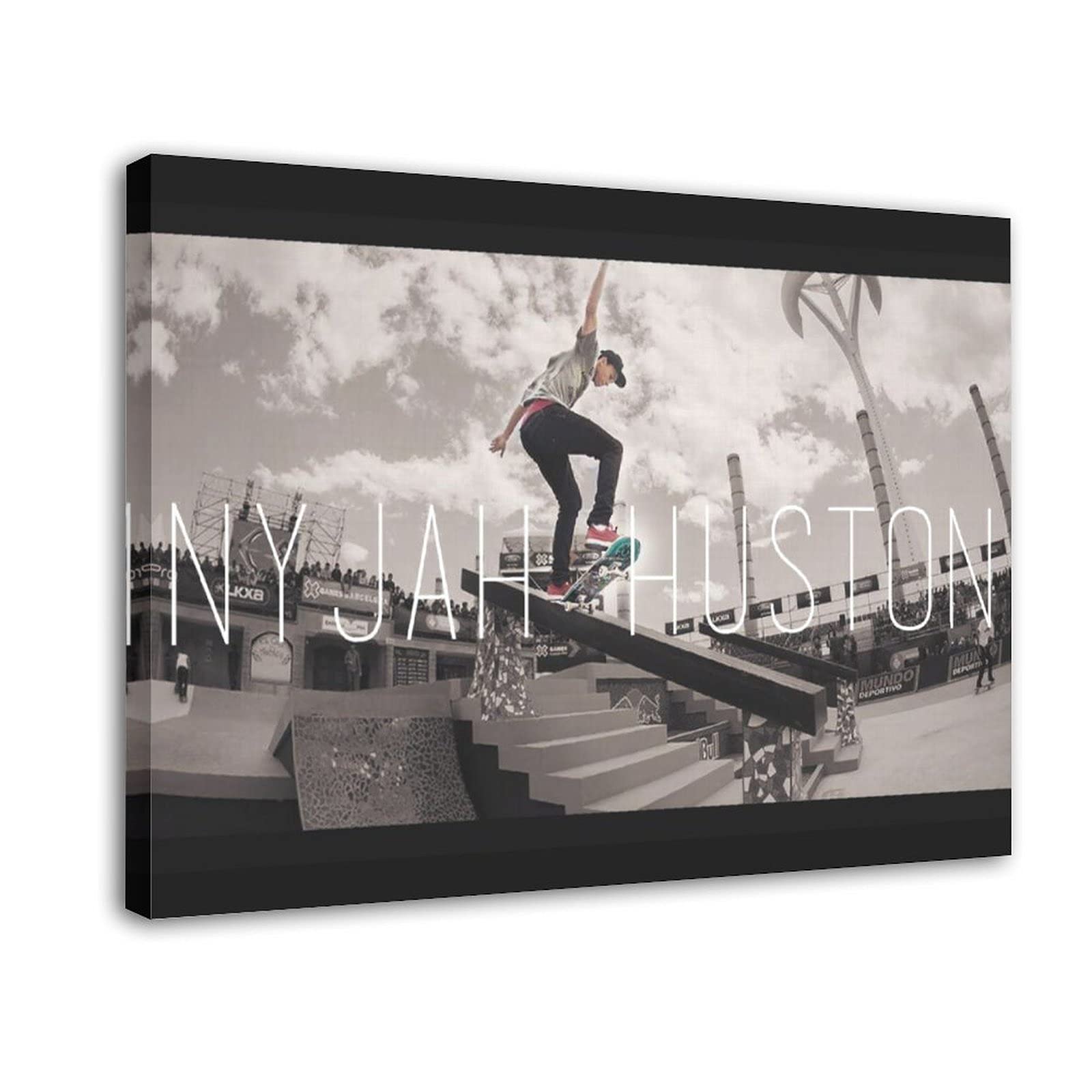 AOMACA Nyjah Huston Skateboard Poster - Influential Skateboarder Wall Art - 24x36 Inch (60x90cm) Framed Canvas Print - Perfect for Bedroom, Office & Skate Shop Decor - Great Gift for Skateboarding Fans