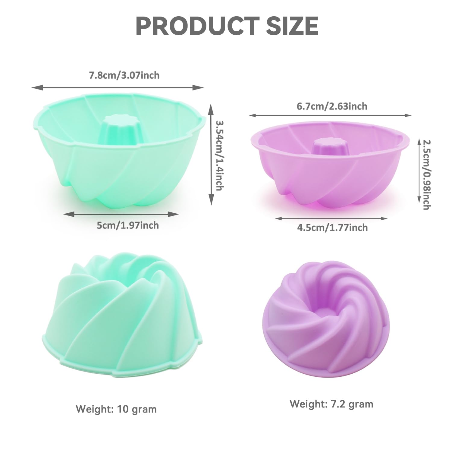 MURISE 12-Piece Mini Bundt Cake Pan Set - 3.07 Inch Nonstick Silicone Baking Mold for Cupcakes, Jellies, Mini Cakes - Perfect for Holiday Baking, Birthday Parties & Dessert Making
