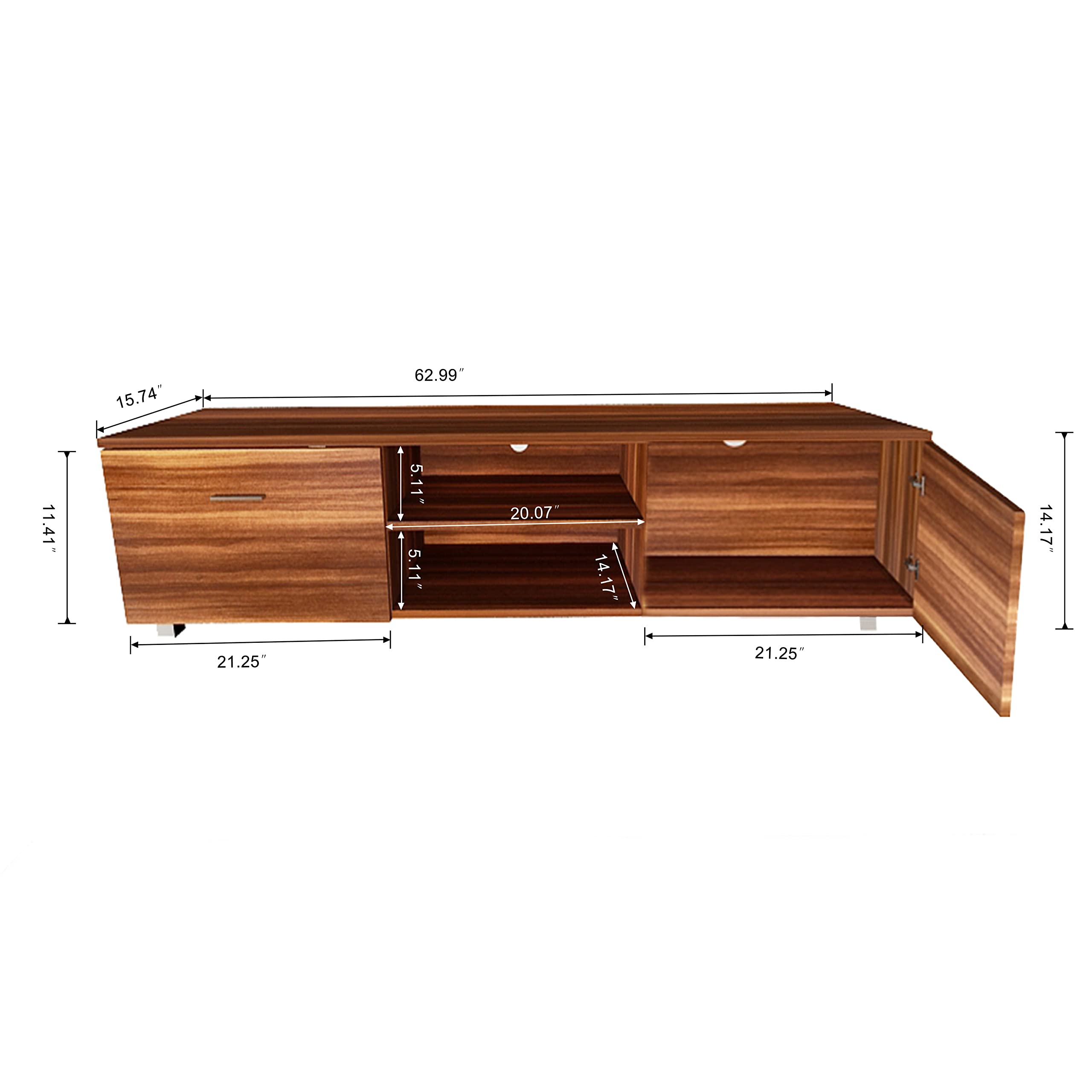 Modern 70 Inch Walnut TV Stand with Storage - High Gloss Entertainment Center for Living Room | Perfect for Home Theater Setup & Media Organization