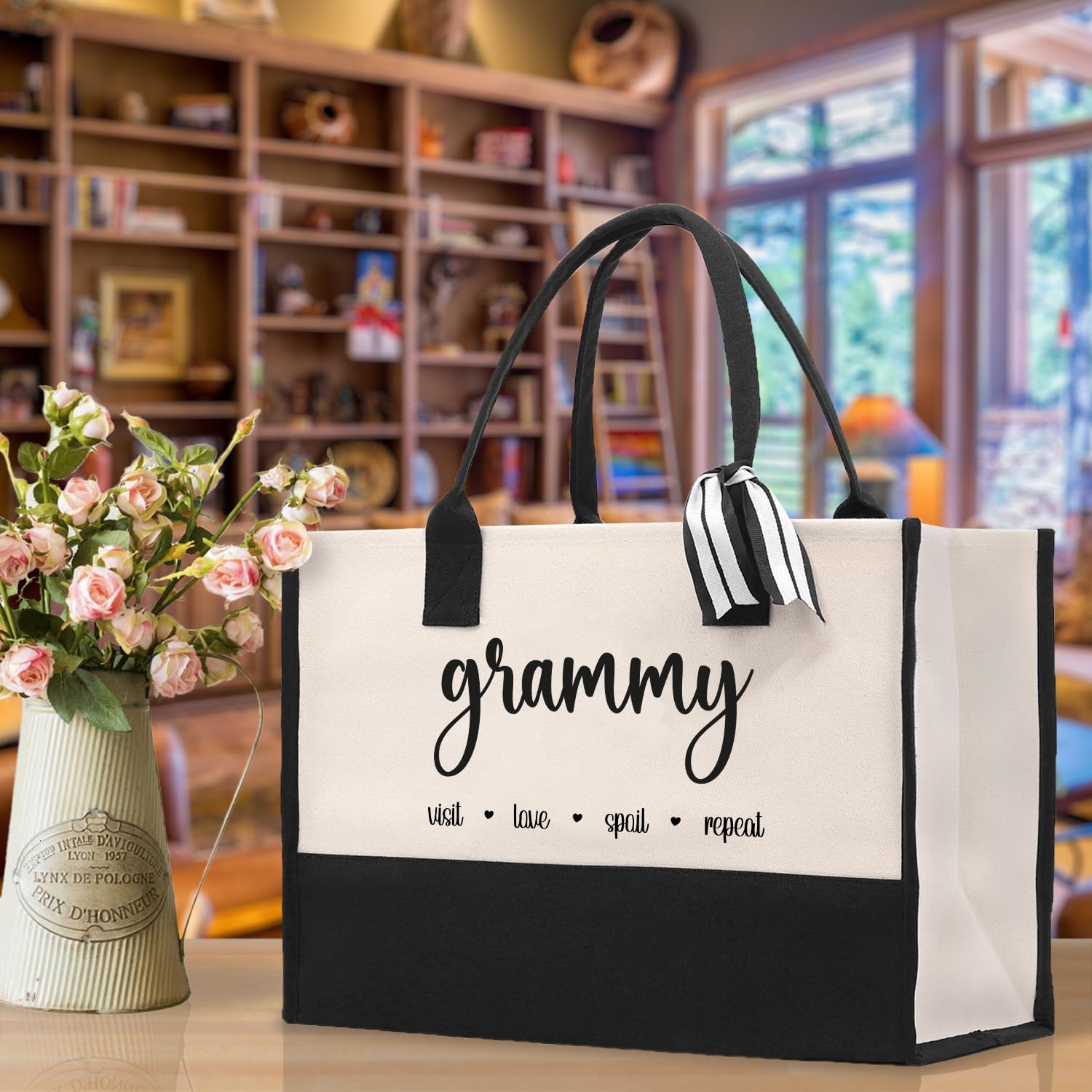 Vanessa Rosella Grandma's Getaway Cotton Canvas Tote Bag - Durable Reusable Shopping Tote for Women, Perfect Gift for Grandma, Mothers Day, Birthday & Travel - Great for Groceries, Beach Trips & Daily Use