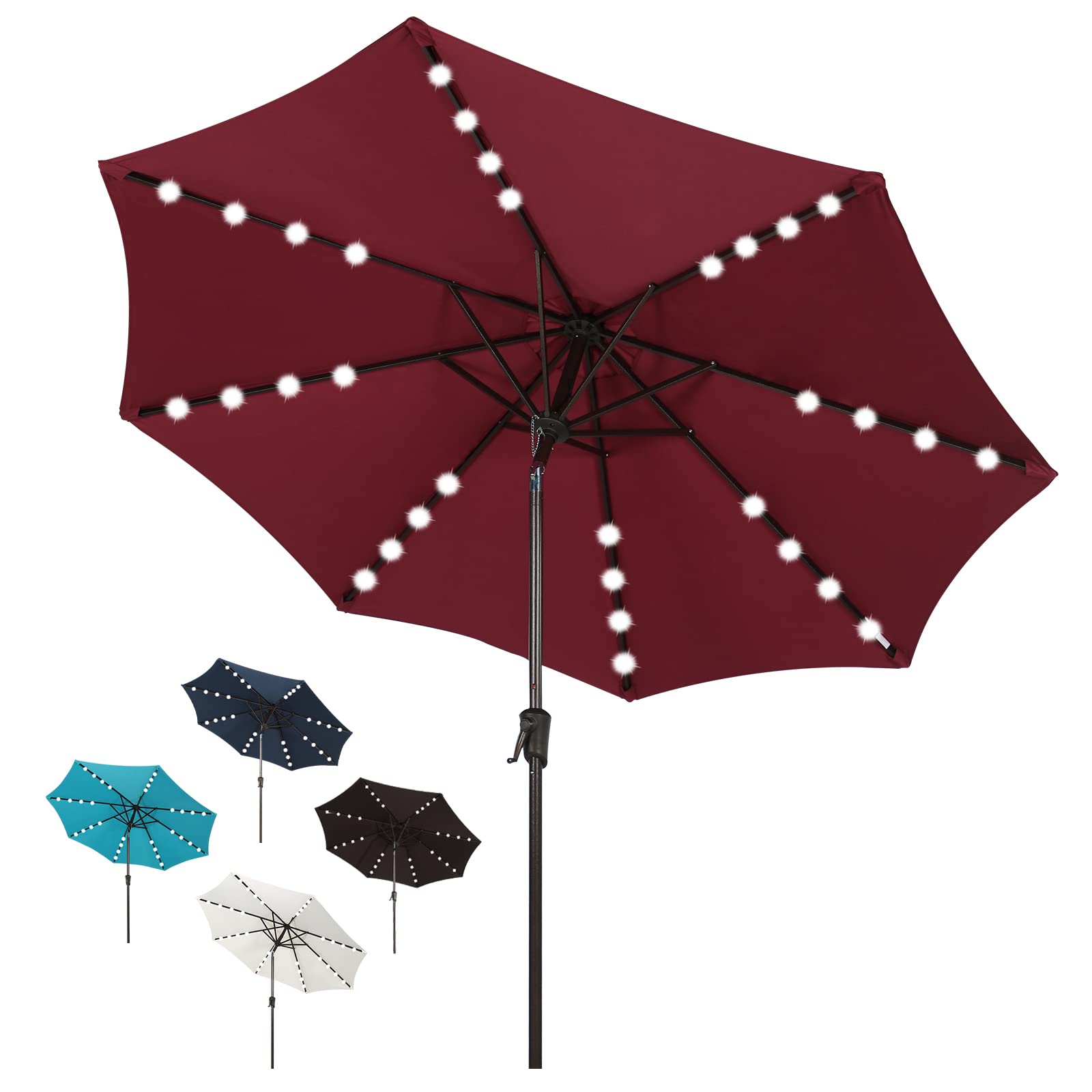COBANA 9' Solar Powered LED Patio Umbrella with Tilt & Crank - 32 Bright Lights for Outdoor Dining, Garden, Poolside, Deck & Backyard - Perfect for Relaxing, Entertaining & Summer Gatherings