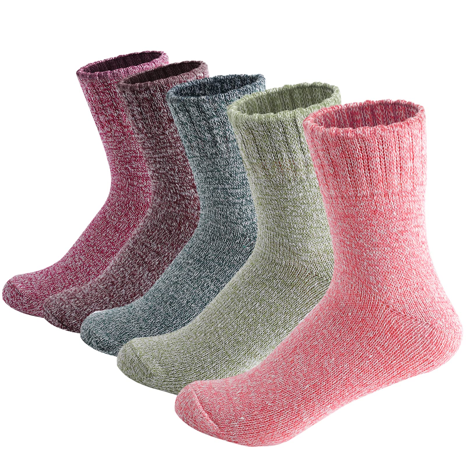 JINDUN 5 Pairs Women's Wool Socks - Thick Vintage Crew Socks, Soft & Cozy Winter Socks for Women (Size 9-11, One Size) - Perfect for Hiking, Home & Cold Weather Wear