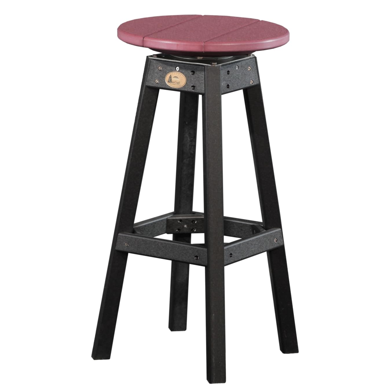 Poly Lumber Bar Stool - Cherrywood & Black Finish - Outdoor & Indoor Bar Height Stool - Weather-Resistant Furniture for Patio, Deck, Kitchen & Bar Use