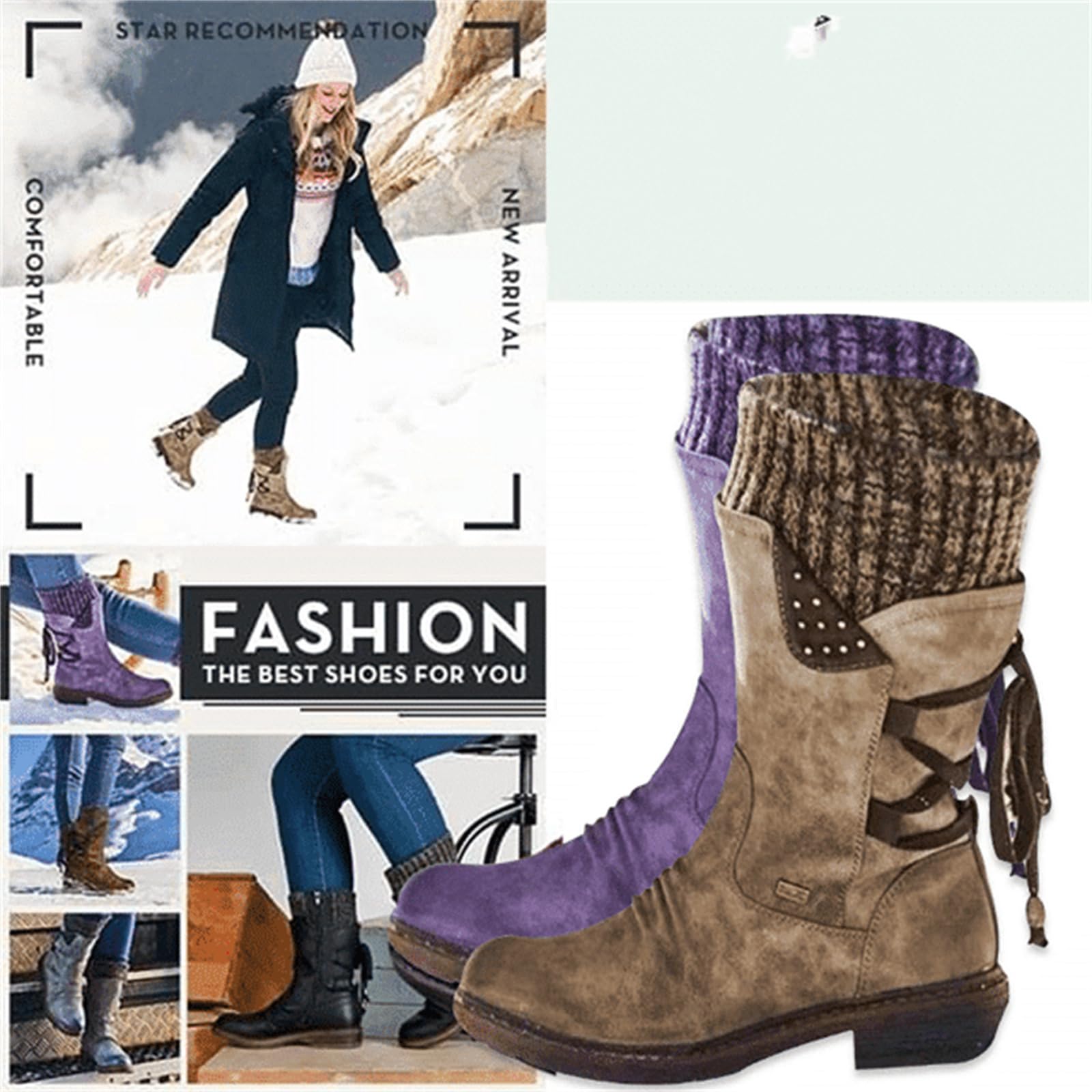 Heccie Women's Wide Calf Lace Up Boots with Built-in Socks - Black Lockable Ankle Boots for Winter Fashion & Outdoor Activities