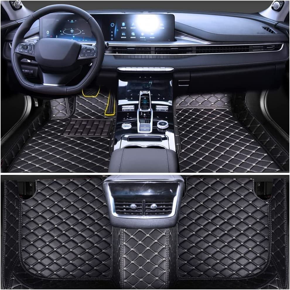 Premium Custom Fit Car Floor Mats for Volkswagen Tiguan 2009-2016 - Luxury Leather, Waterproof, Non-Slip Full Coverage Liners (Black/Beige) - Perfect for All-Weather Protection & Interior Style Enhancement