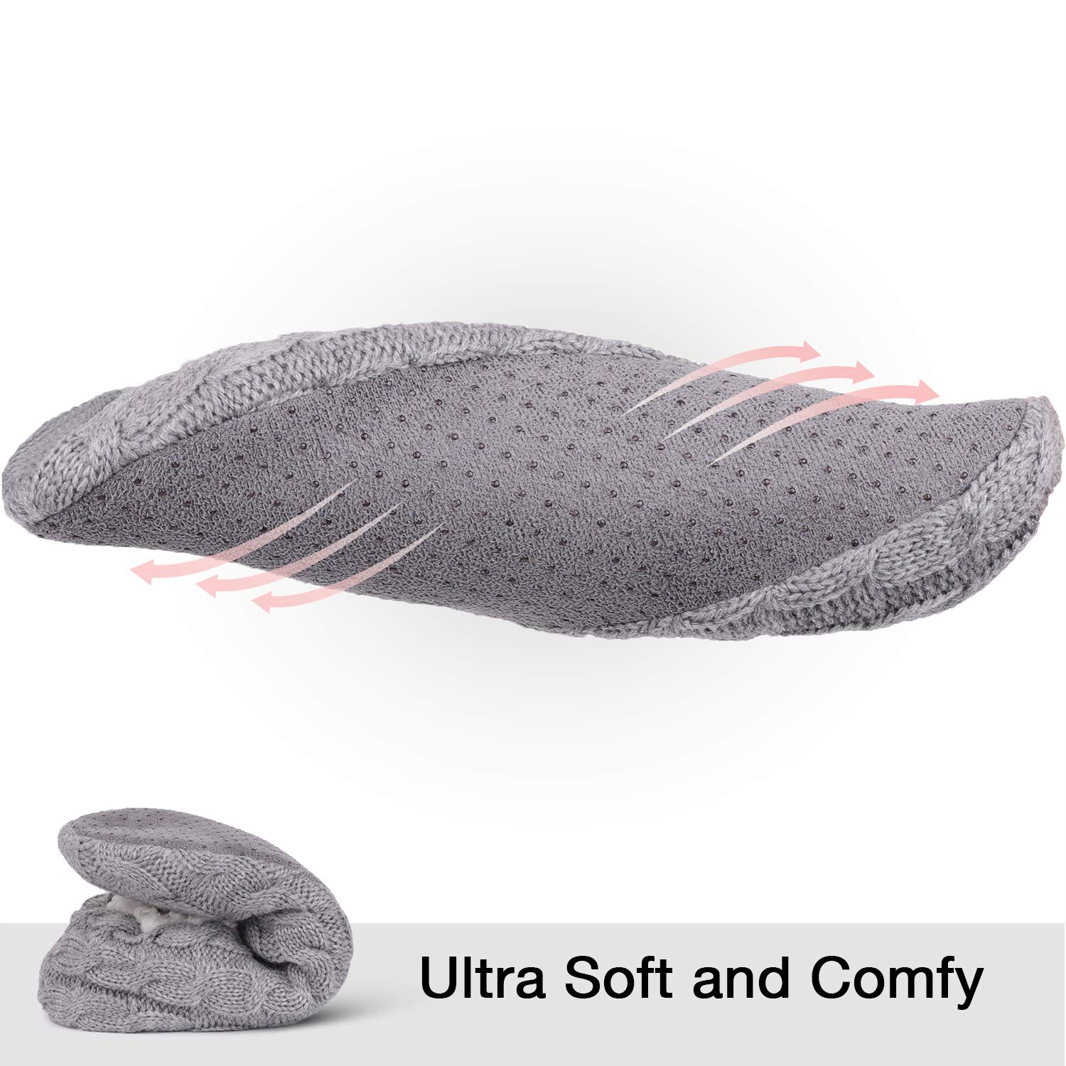 MERRIMAC Women's Cozy Fuzzy Cable Knit Slipper Socks with Non-Slip Grippers - Warm House Shoes for Winter Indoor & Outdoor Wear
