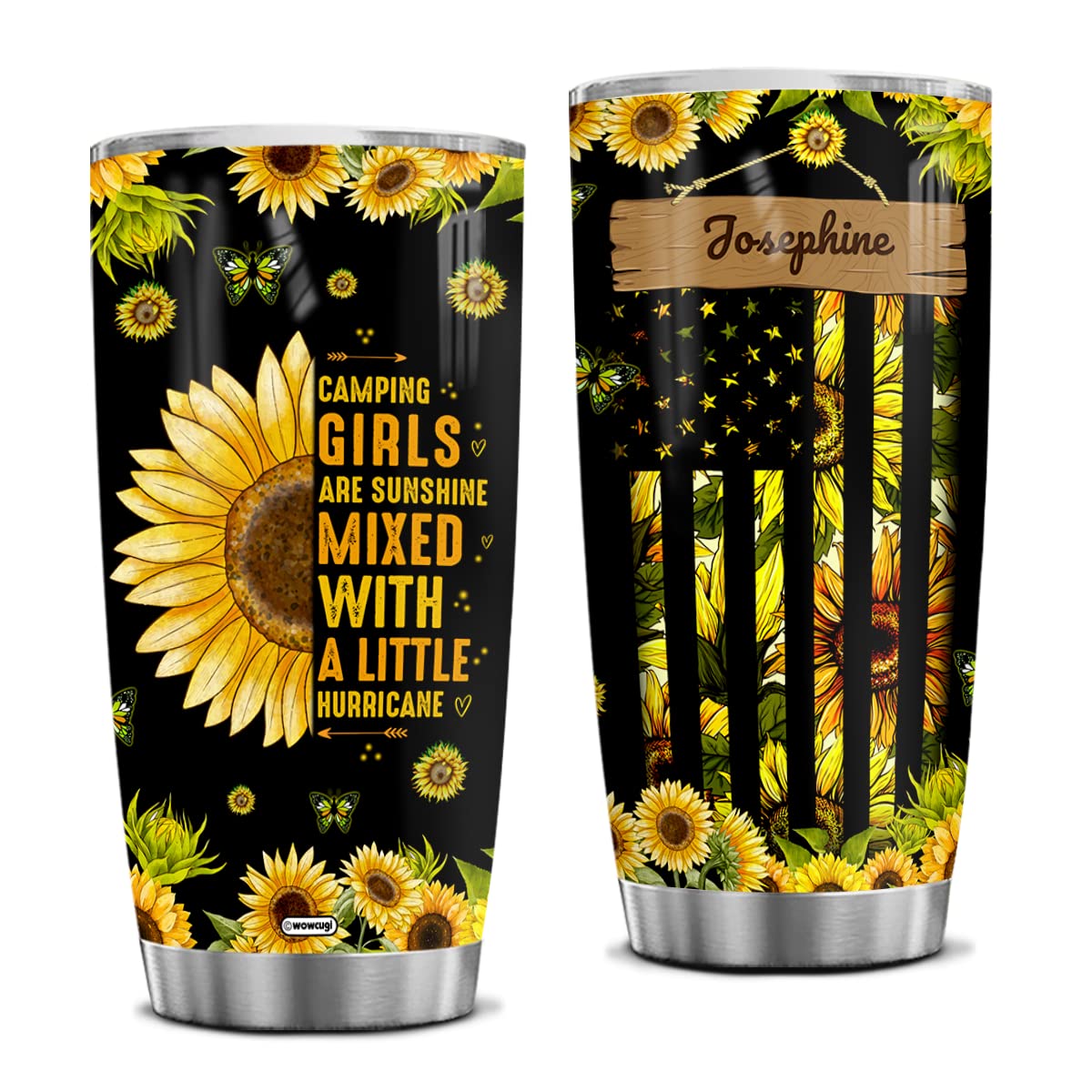 Wowcugi Personalized Sunflower Tumbler - 20oz & 30oz Stainless Steel Camping Mug for Women, Insulated Travel Cup with Lid - Perfect Camping Gifts for Women, Birthday & Christmas Presents - Ideal for Outdoor Adventures, Hiking, Picnics & Daily Use