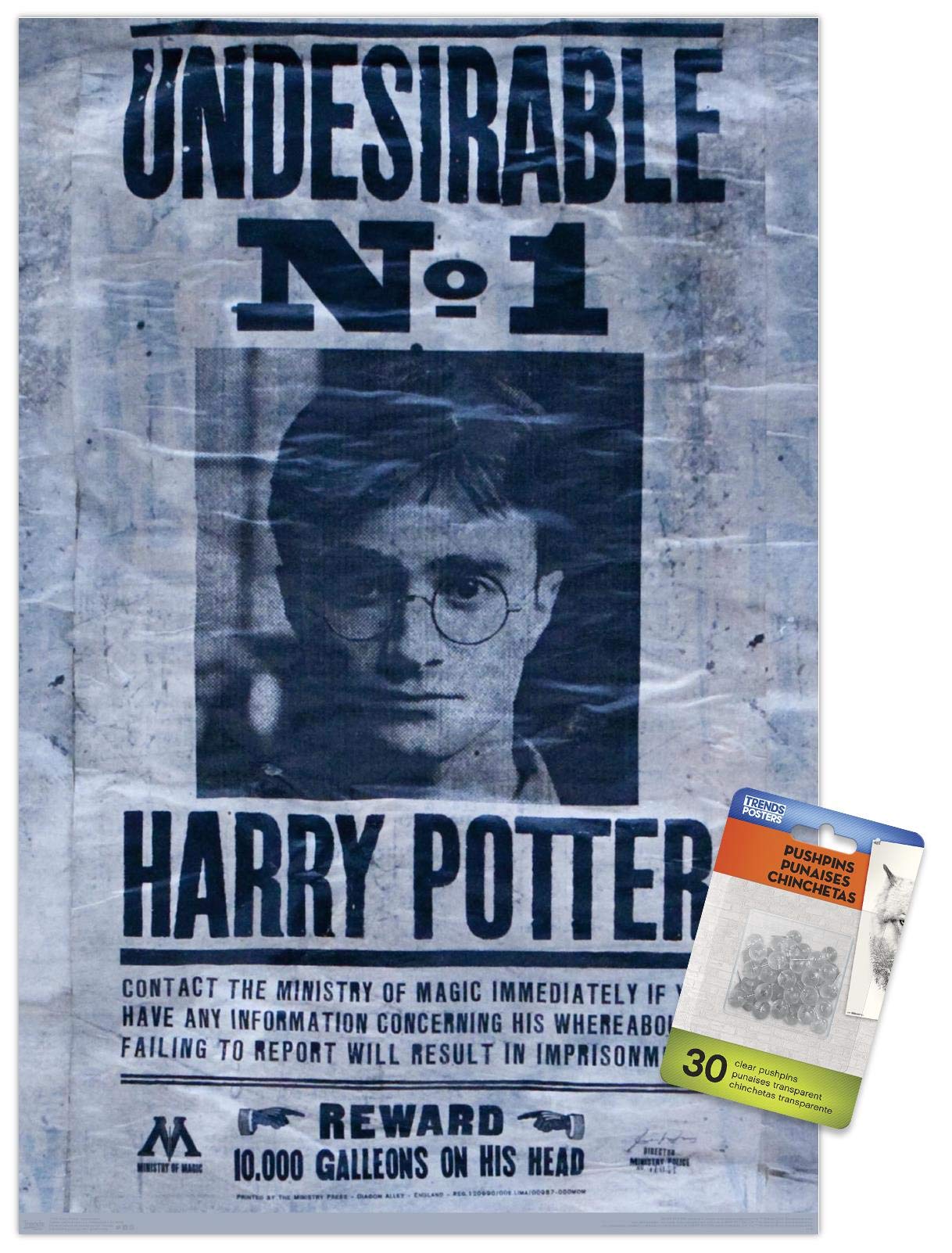 Harry Potter Undesirable No.1 Wanted Poster - Official Wizarding World Wall Art with Push Pins - Perfect for Bedroom, Office & Harry Potter Fan Decor