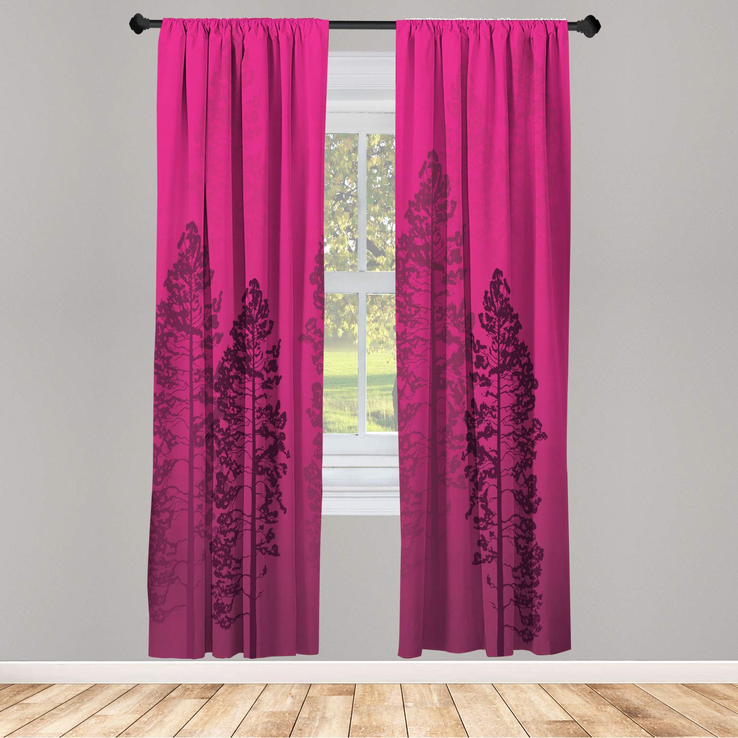 Ambesonne Country Window Curtains - Pine Trees Forest Foggy Ombre Wildlife Adventure Art, Lightweight Decorative 2-Panel Set with Rod Pocket, 28