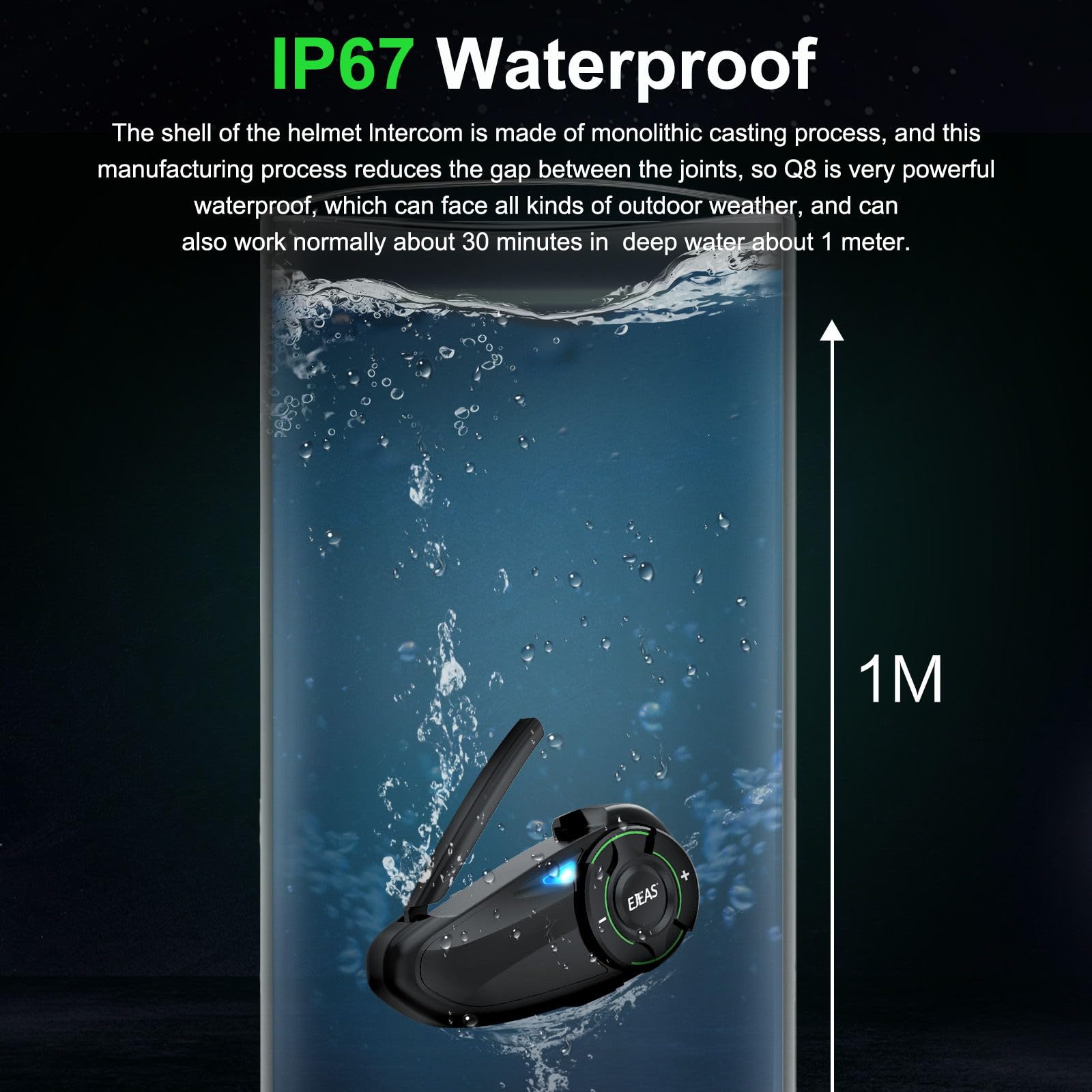 EJEAS Q8 Motorcycle Bluetooth Headset - Upgraded Mesh 3.0 Intercom System with Music Sharing, IP67 Waterproof for 6 Riders Group Communication | Perfect for Group Rides, Road Trips & Adventure Motorcycling