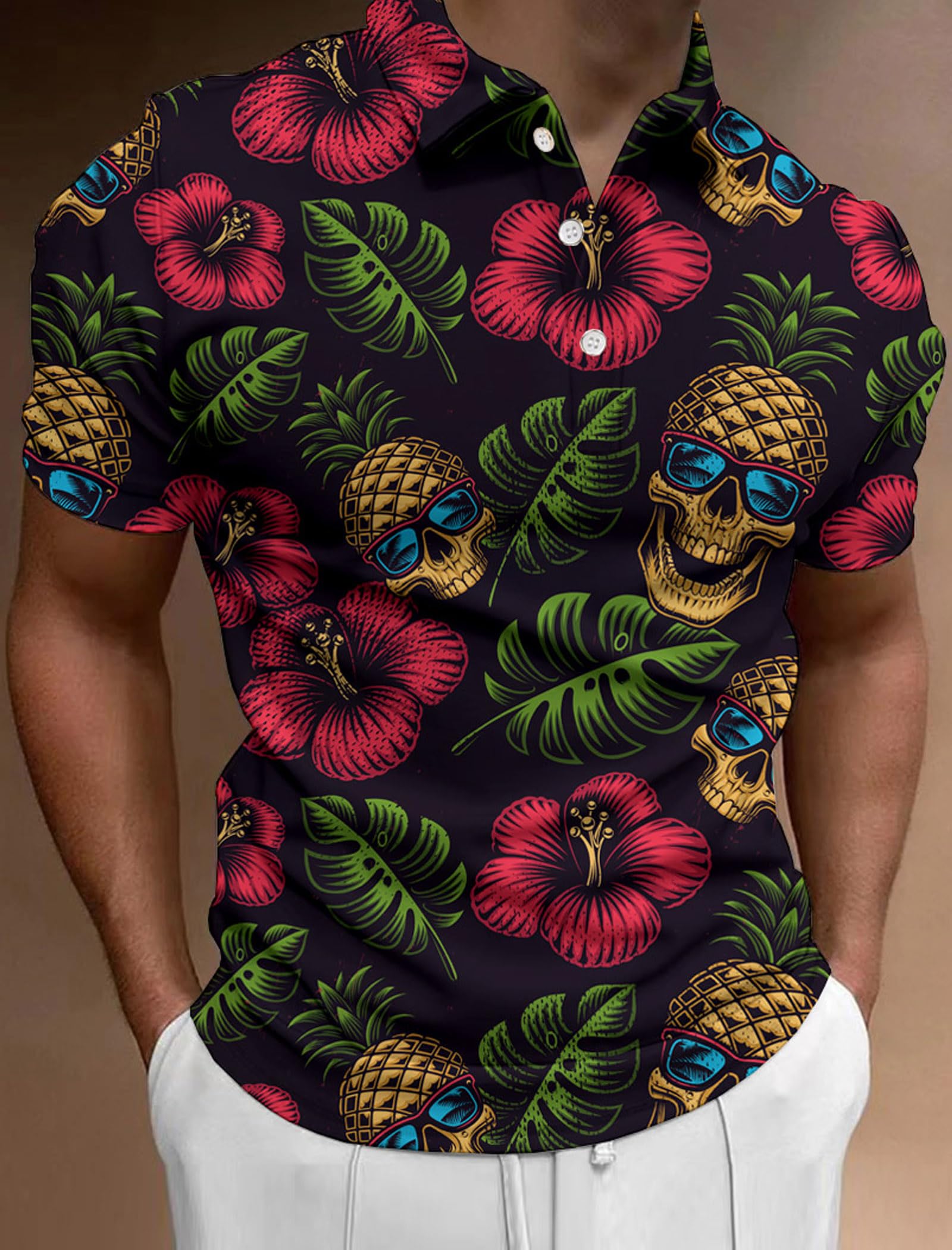 Funny Hawaiian Golf Polo Shirt for Men - Dry Fit & Breathable for Golf & Casual Wear