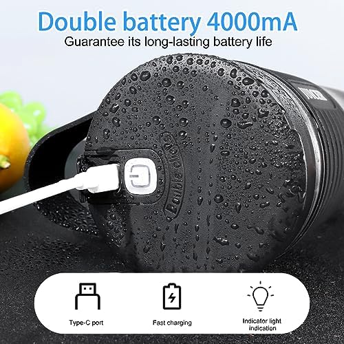Portable Blender 460ml - 4000mAh USB-C Rechargeable Personal Blender for Smoothies, Shakes & Juices - 6 Stainless Steel Blades, 22000 RPM - Perfect for Travel, Gym, Office & Home Use (White)