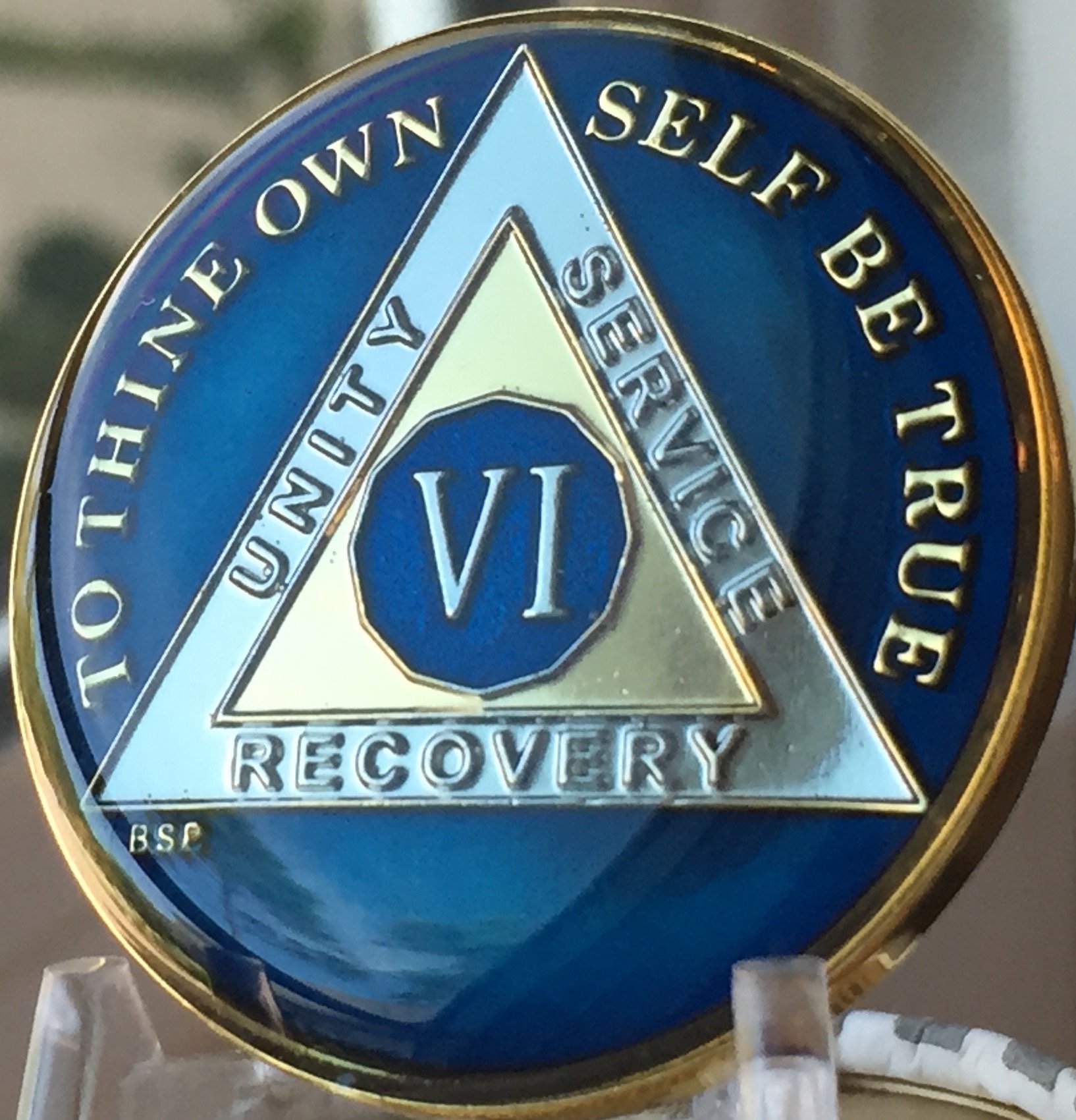 6 Year Midnight Blue AA Medallion Chip Tri Plate Gold & Nickel Plated Serenity Prayer - Perfect for Recovery Gifts, Sobriety Tokens & 12-Step Program Support
