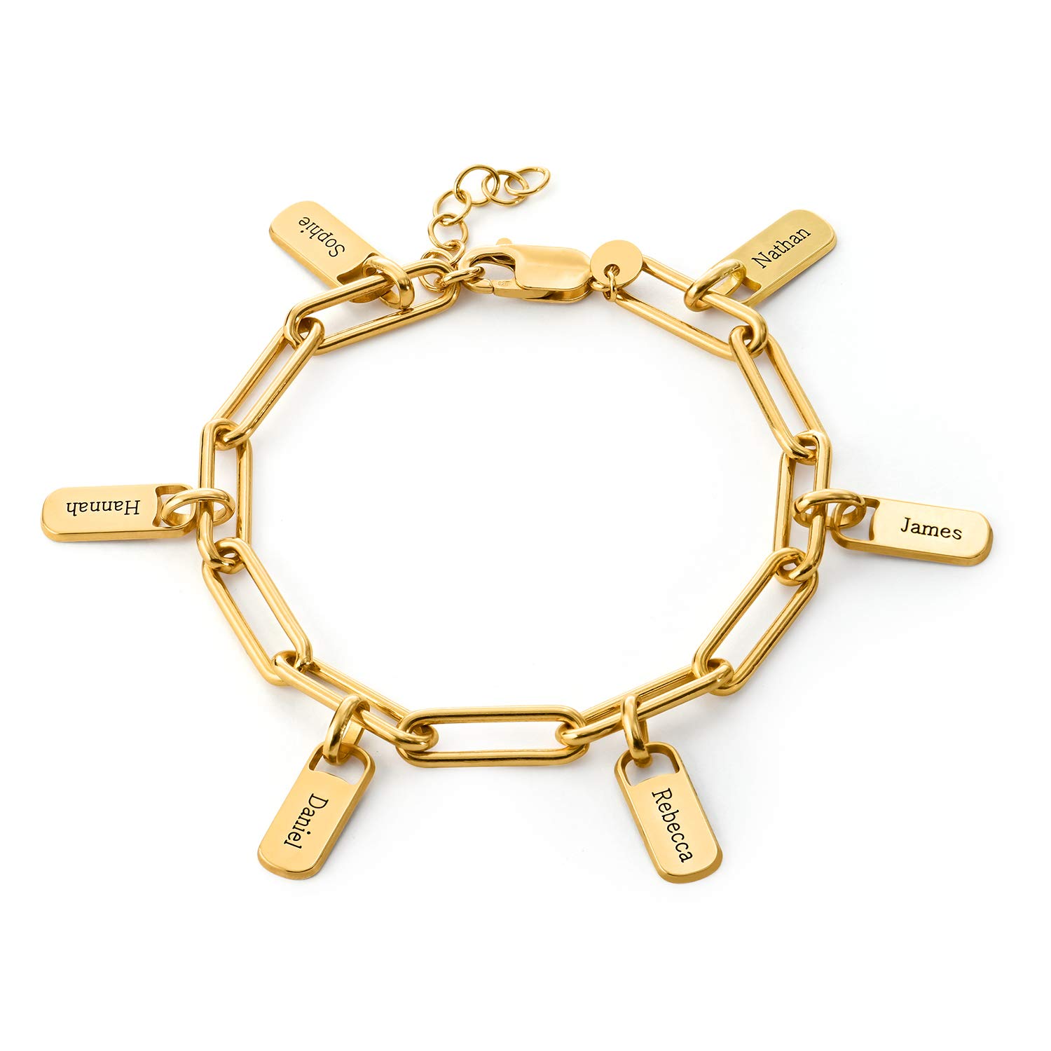 Personalized Engraved Paperclip Link Chain Bracelet with Dangling Charms - Custom 925 Sterling Silver, 18K Gold & Rose Gold Plated Jewelry - Perfect Gift for Women, Wife, Mother, Grandmother - Christmas, Mother's Day, Birthday, Anniversary - Elegant Everyday Wear & Special Occasion Gift