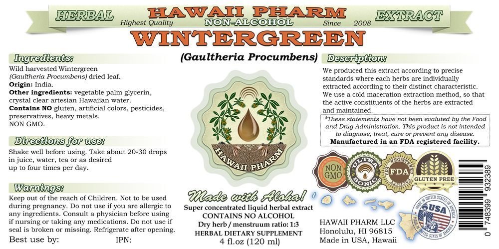 Alcohol-Free Wintergreen Liquid Extract | Gaultheria Procumbens Dried Leaf Powder Glycerite | Natural Herbal Supplement by Hawaii Pharm USA | 64 fl.oz (2x32 fl.oz) | Supports Muscle Comfort & Relaxation | Perfect for Aromatherapy & Herbal Remedies