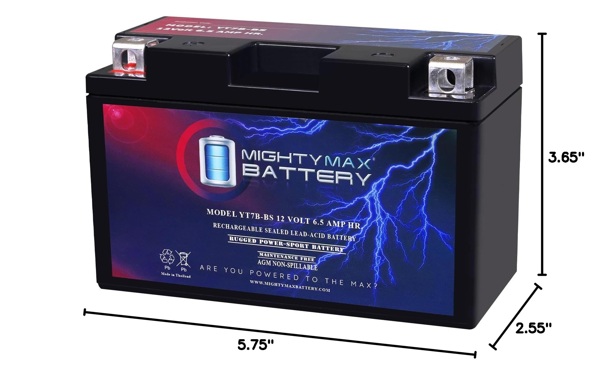 Mighty Max YT7B-BS 12V 6.5AH Rechargeable SLA Battery - Replacement for Sachs X-Road Scooters & Powersports Vehicles - Perfect for Off-Road Adventures & Long Rides