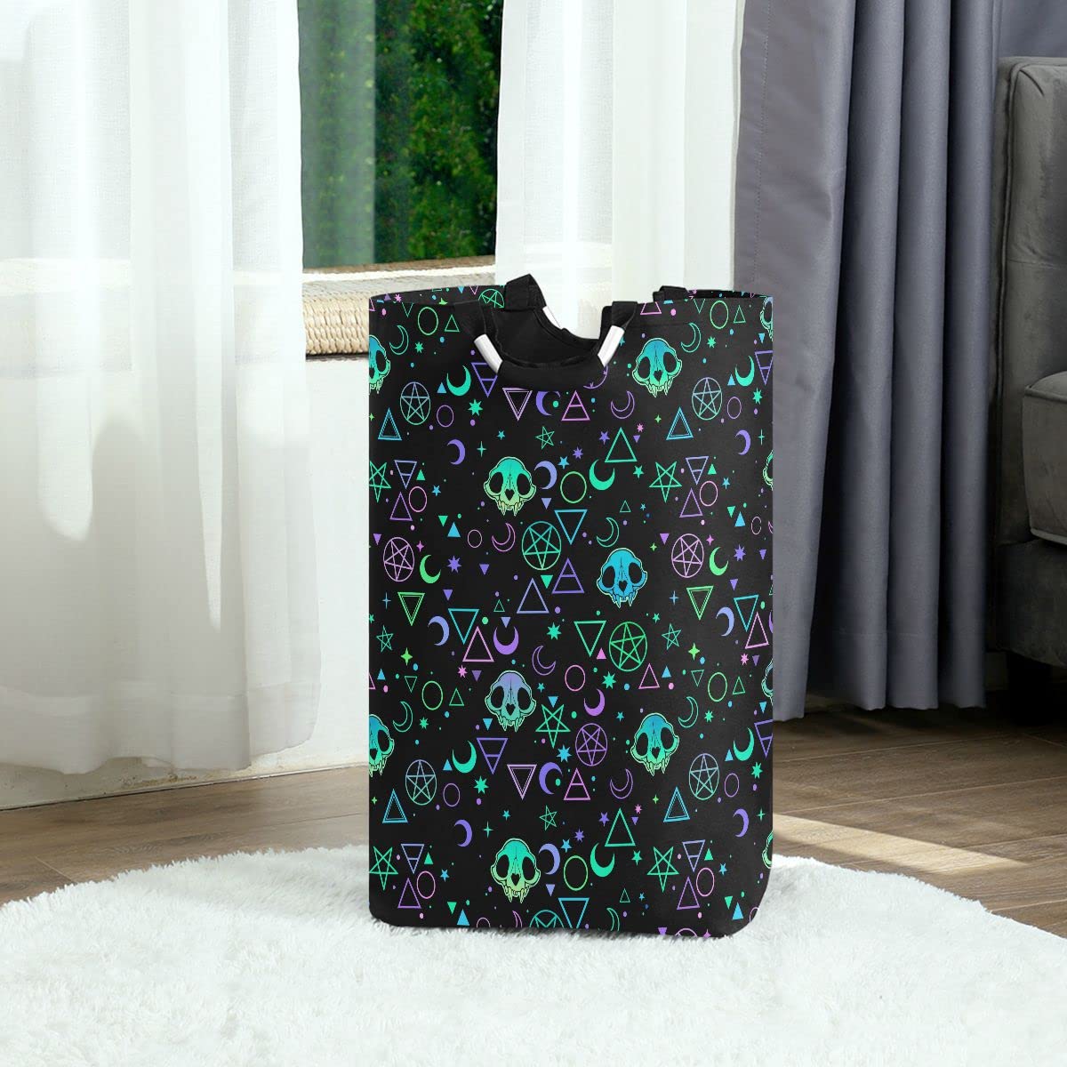 Magic Skulls Foldable Laundry Bag with Handles - Collapsible Laundry Basket & Hamper for Bathroom Organization, Laundry Room Storage & Decor - Perfect for Small Spaces, Dorm Rooms & Travel