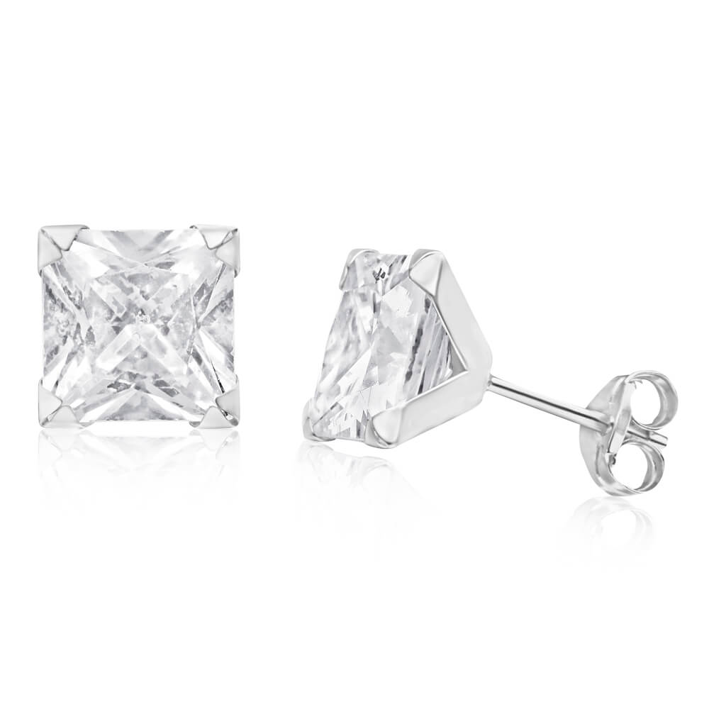 9ct White Gold Cubic Zirconia Stud Earrings - Elegant & Hypoallergenic Jewelry for Women | Perfect for Weddings, Parties & Everyday Wear
