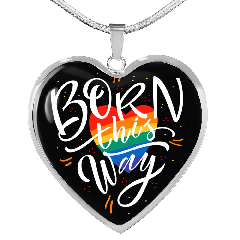 Customized Born This Way Pride Necklace - Heart Pendant with Gift Box | Rainbow LGBTQ+ Jewelry for Gay, Lesbian & Bisexual Pride | Perfect Gift for Pride Month, Couples & Special Occasions