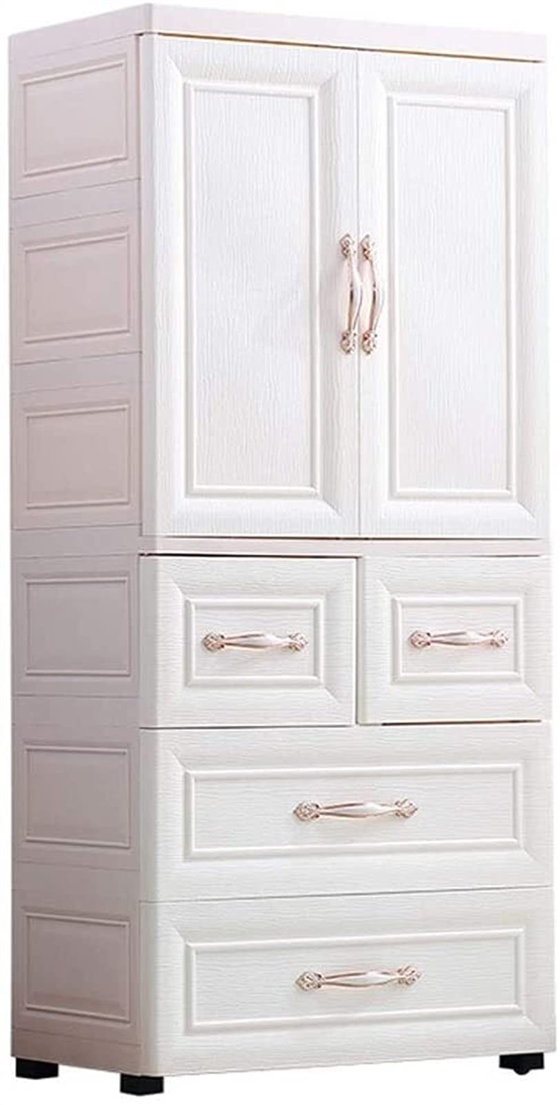 ZZF Portable Multi-Layer Combination Wardrobe with Plastic Drawers - White Grain Storage Cabinet for Clothes | Perfect for Bedroom, Closet Organization & Small Space Storage