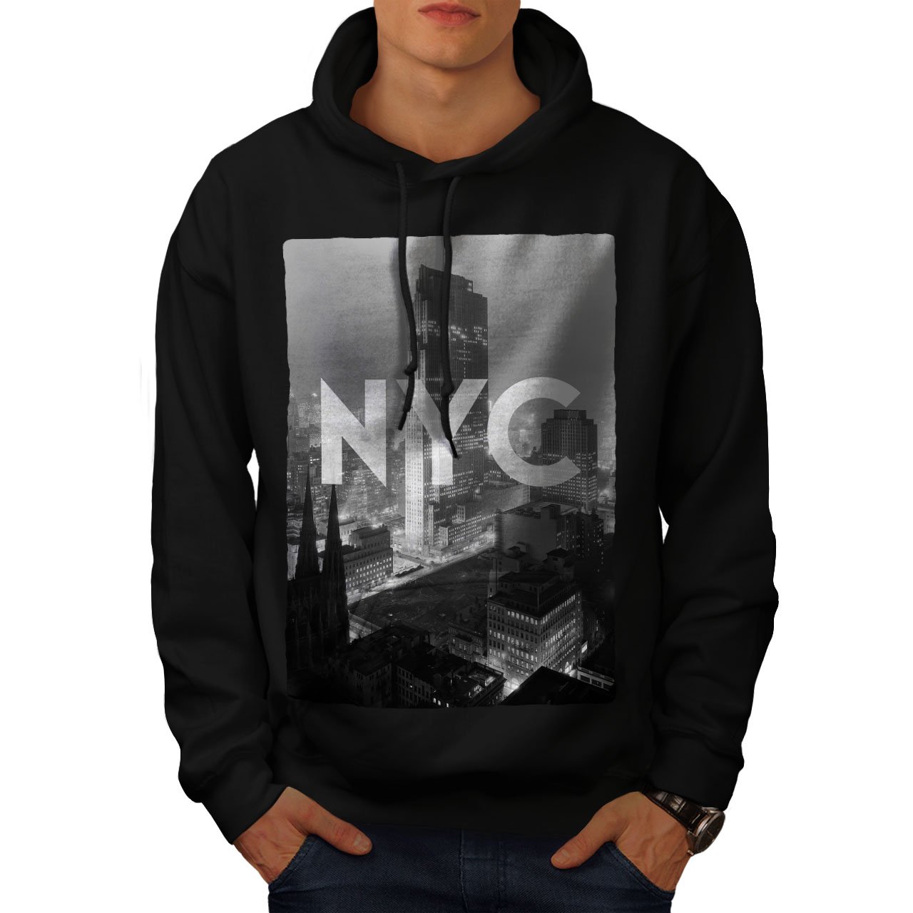 Wellcoda New York American Men's Hoodie - Stylish City Hooded Sweatshirt for Casual Wear & Street Fashion | Perfect for Urban Outfits, Weekend Relaxation & Travel Comfort