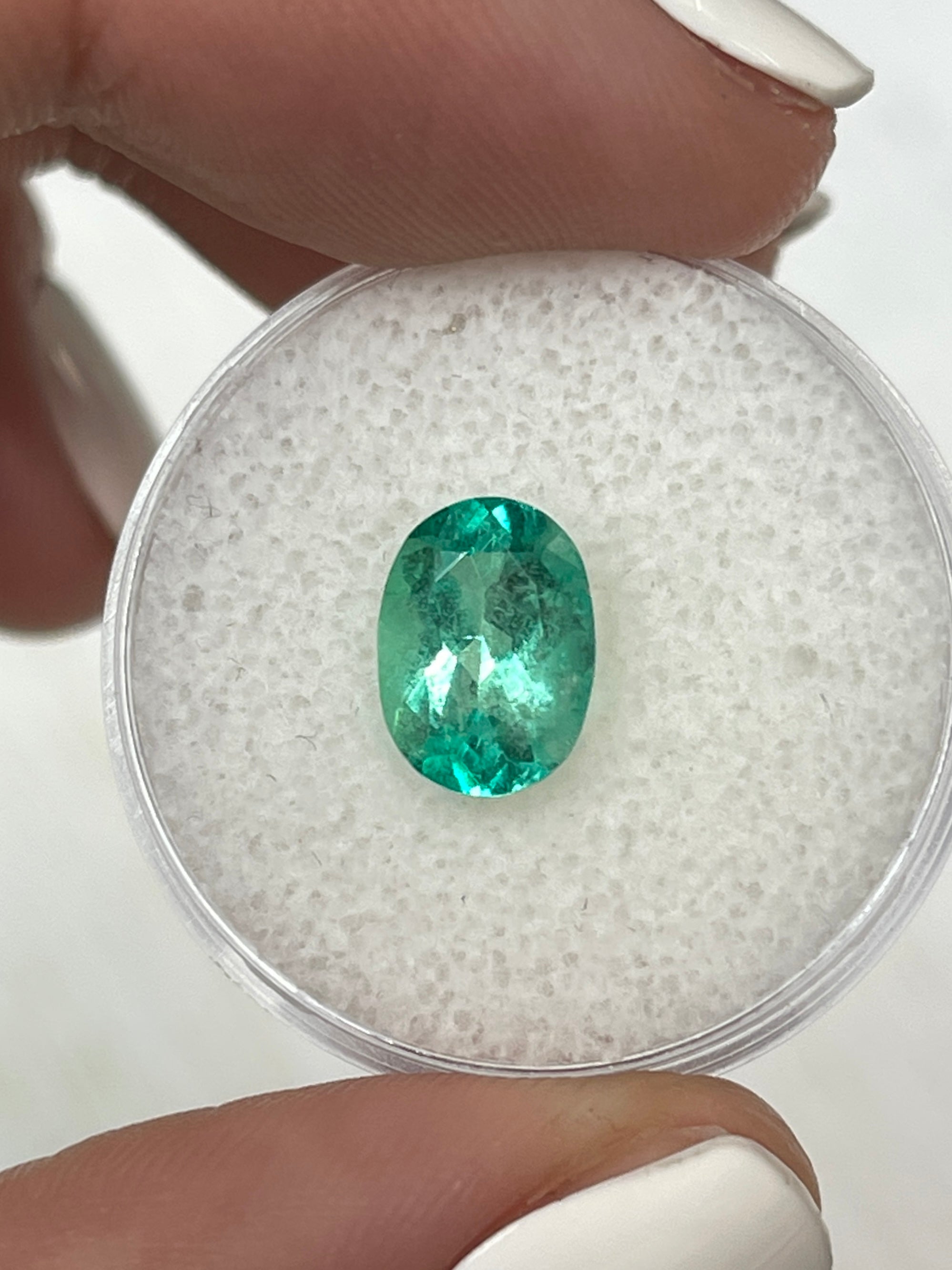 1.77 Carat 10x7mm Medium Light Green Natural Colombian Emerald Loose Gemstone - Oval Cut for Jewelry Making, Engagement Rings & Fine Collections