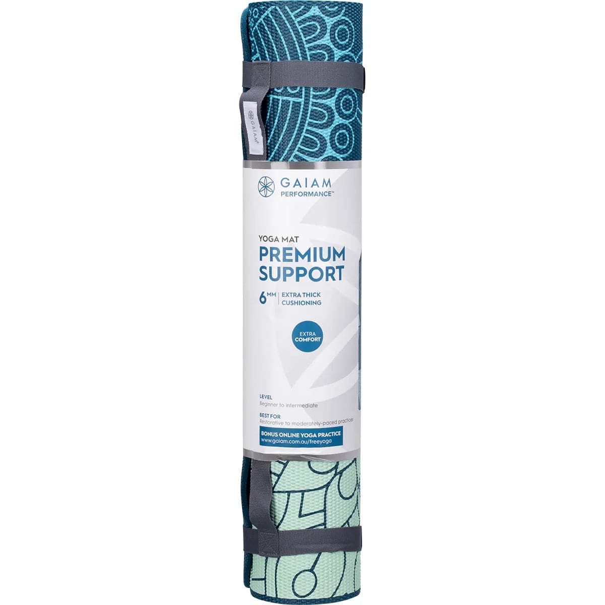 GAIAM Premium Support Yoga Mat 6mm Non-Slip Thick Exercise Mat with Sea Glass Print - Ideal for Yoga, Pilates, Home Workouts & Gym Training