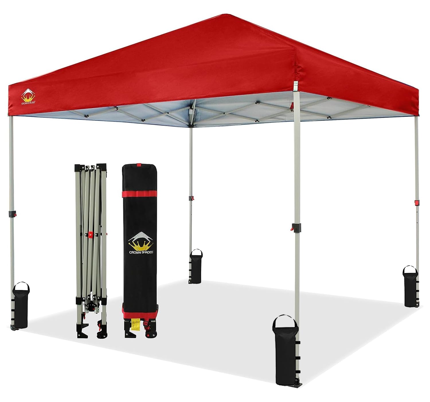 8x8 Pop Up Canopy Tent - Instant Beach Shade with One Push Setup | Portable Outdoor Gazebo for Camping, Backyard Parties & Picnics | Includes STO-N-Go Carry Bag & Silver Coated UV Protection Top (Red)