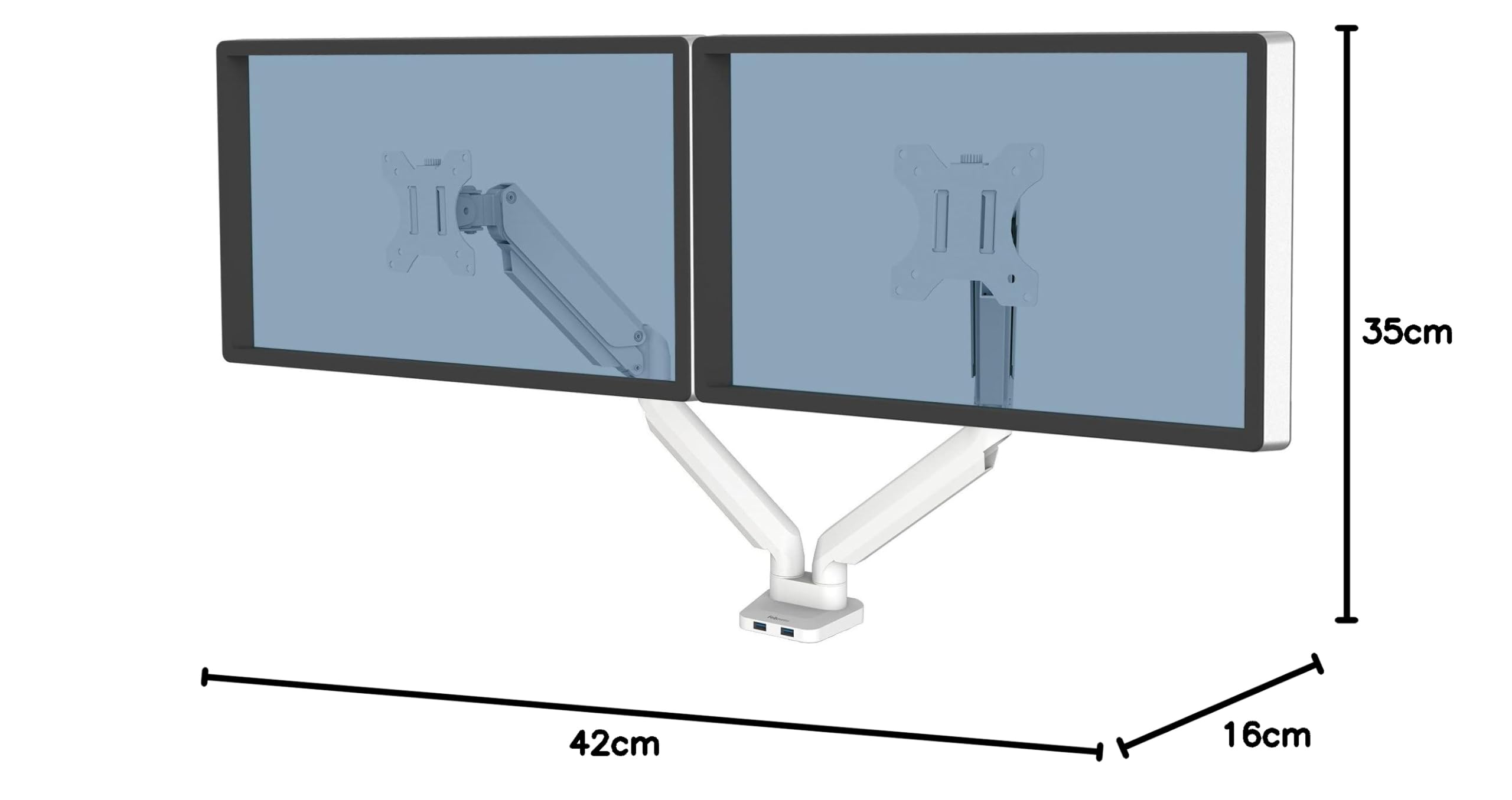 Fellowes Platinum Series Dual Monitor Arm - Ergonomic Adjustable Desk Mount for Two 32 Inch Screens up to 8KG - 45° Tilt & 360° Swivel Rotation - VESA 75x75/100x100 Compatible - White - Perfect for Home Office & Gaming Setup