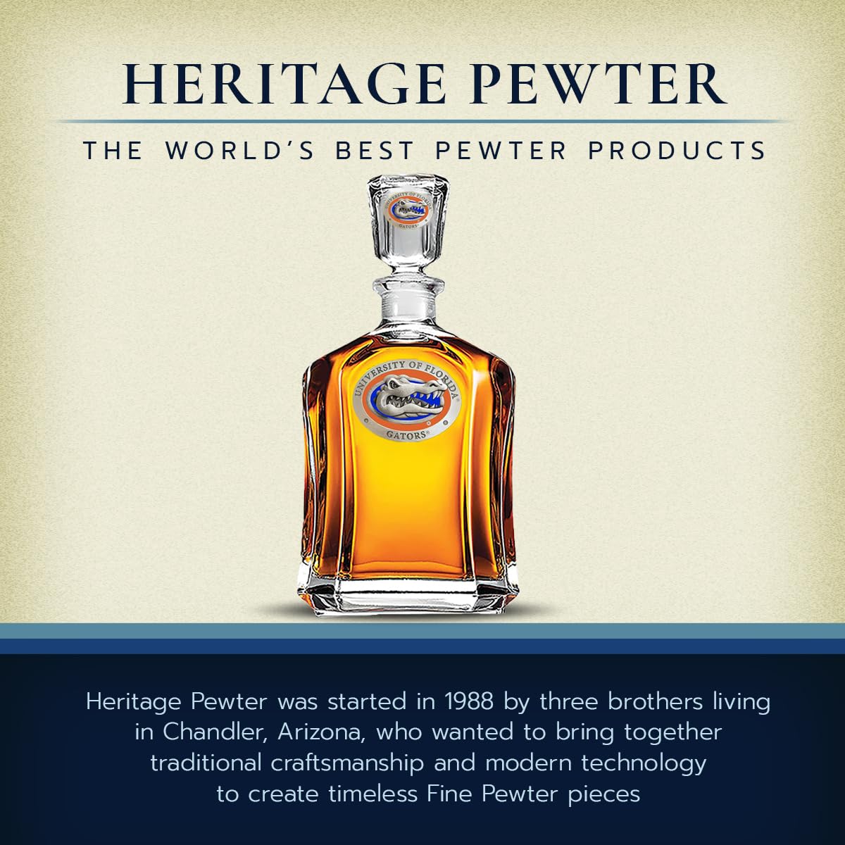 University of Florida Capitol Decanter - 24oz Glass Liquor Decanter with Handcrafted Pewter Lid - Perfect for Bourbon, Whiskey & Wine Gifts, Home Bar Decor & Alumni Collectibles