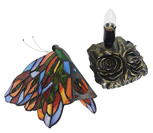 Tiffany Style Small Night Light Table Lamp with Butterfly Stained Glass Shade & Resin Base - Handmade Traditional Lighting for Living Room, Bedroom, Bedside, Nightstand, Garden - Perfect for Cozy Ambiance, Reading Nook & Home Decor