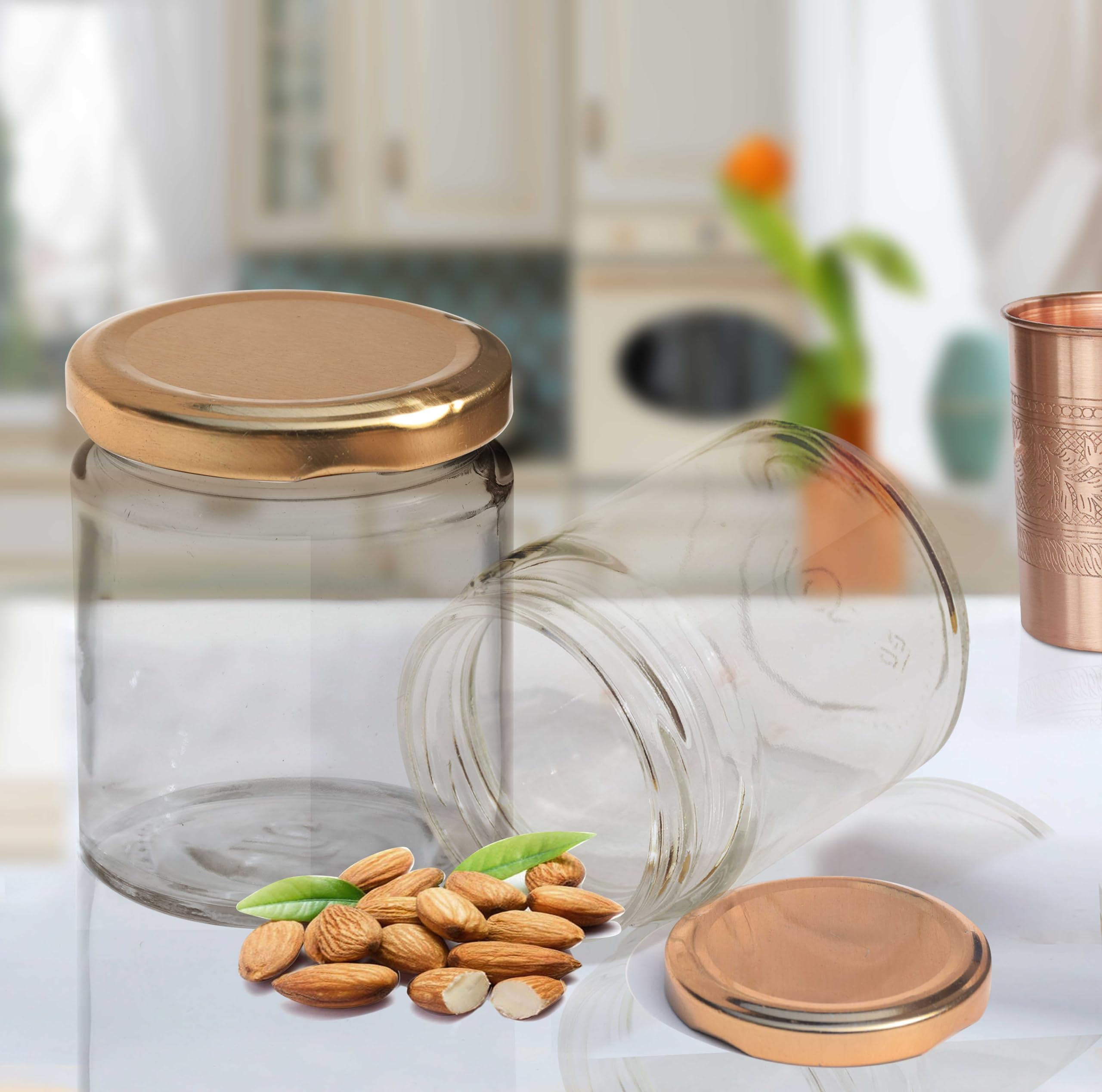 Pure Source India Glass Jar Container - Food Safe, Airtight, BPA Free - 50 Gram Capacity (Pack of 4) - Clear Kitchen Storage Jars for Spices, Herbs, Tea & Coffee - Perfect for Pantry Organization & Home Decor