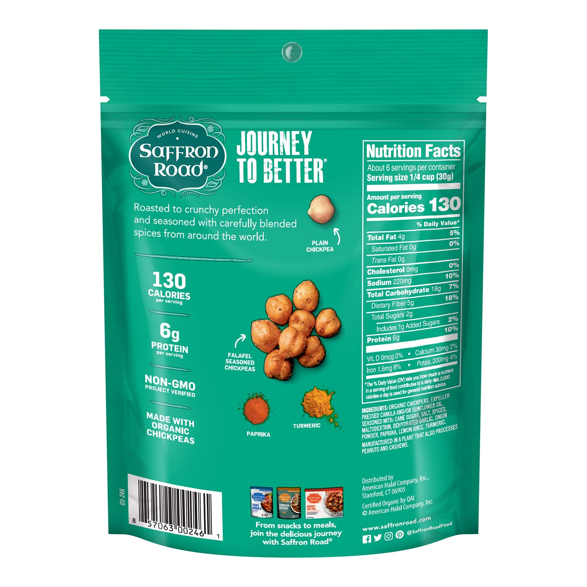 Organic Crunchy Chickpea Snacks - Gluten Free, Non-GMO, Kosher, Vegan | Falafel Flavor | 6 oz (6 Pack) | Healthy On-the-Go Snack for Work, School & Travel