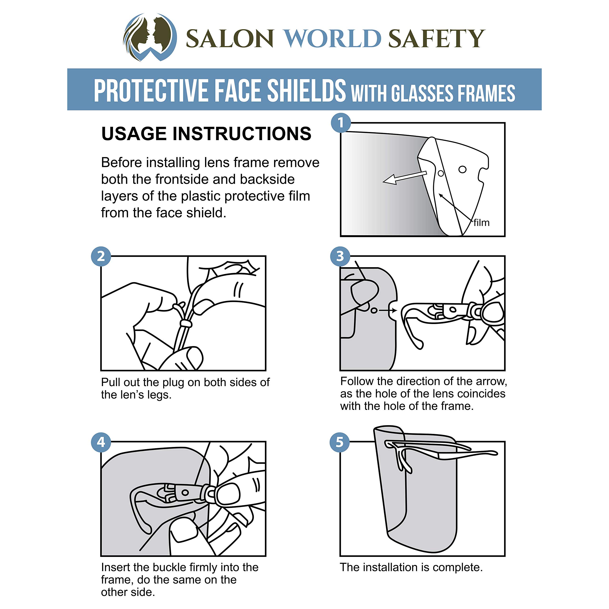 TCP Global Salon World Safety 200 Face Shields with Glasses Frames (20 Packs of 10) - Ultra Clear Protective Full Face Cover for Eyes, Nose & Mouth Protection - Anti-Fog PET Plastic Sanitary Droplet Guard - Ideal for Salon, Healthcare & Food Service Workers