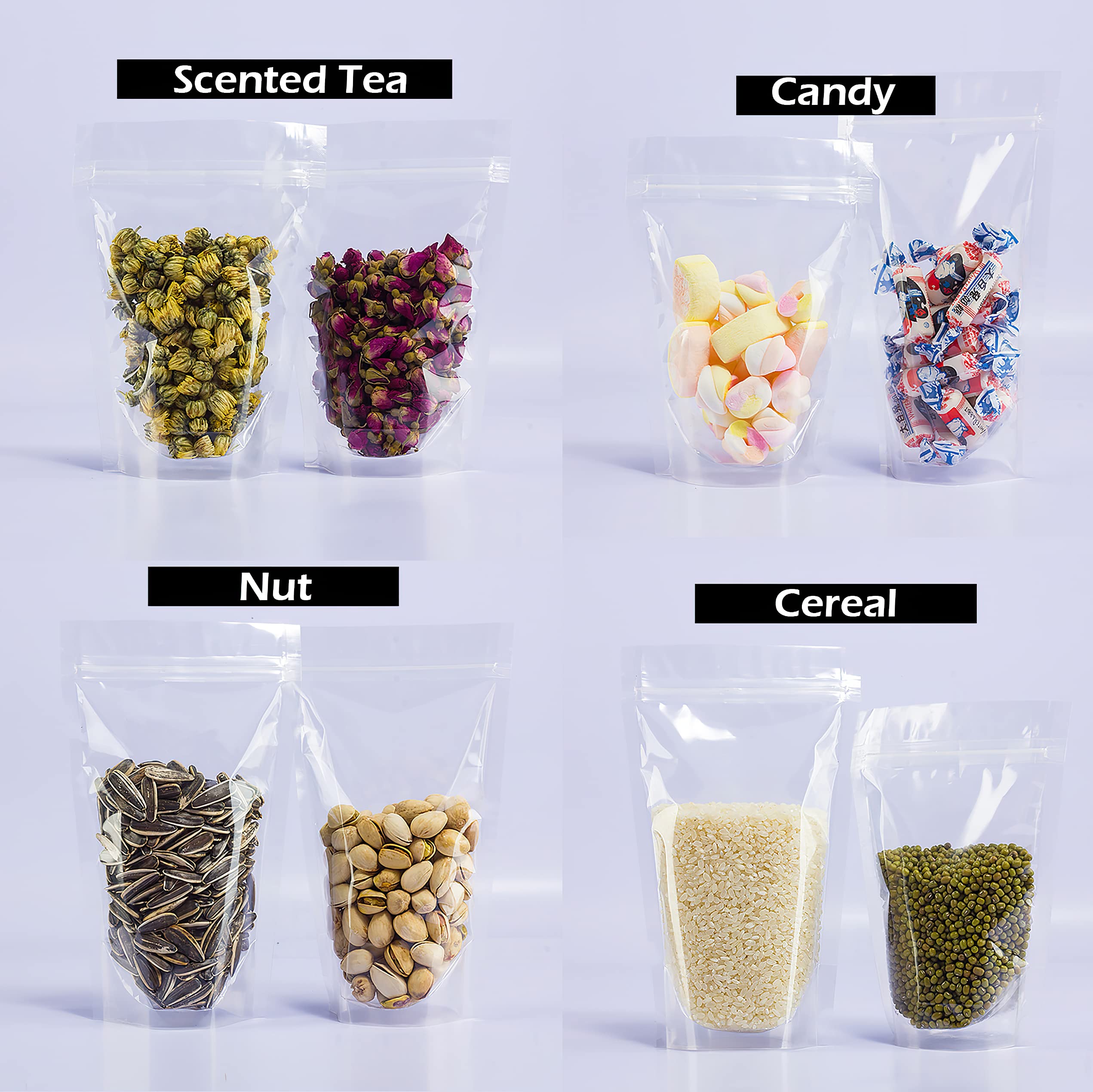 Kingrol 100 Count 7 x 10.25 Inch Clear Stand Up Resealable Zipper Food Storage Bags - Heat Sealable Packaging Pouches for Snacks, Coffee, Nuts & Dry Goods | Perfect for Home, Office & Commercial Use