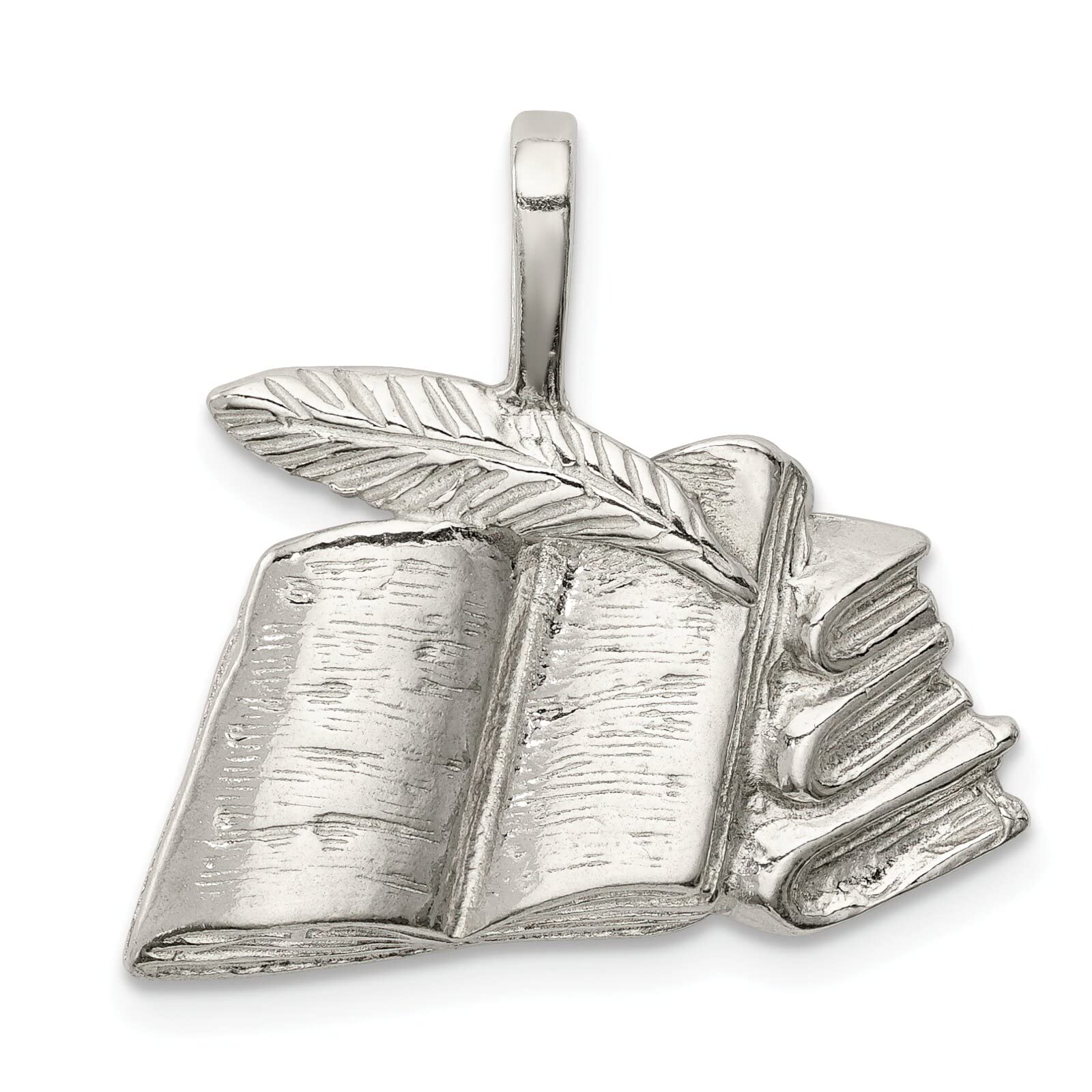 FindingKing Sterling Silver Book Charm with Quill Pendant & 18