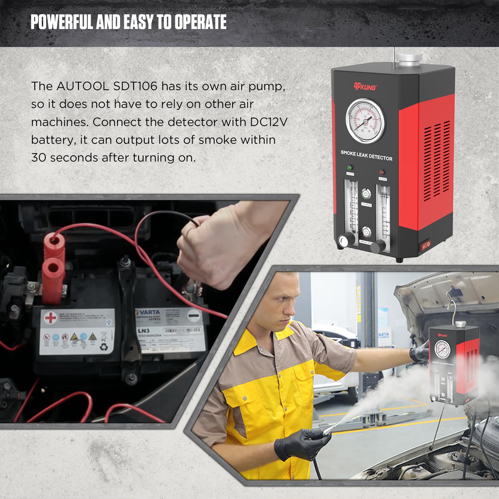 SDT206 Automotive Smoke Tester - Dual Mode EVAP Smoke Machine for 12V Vehicles | Car Vacuum & Fuel Leak Detector with Pressure Gauge & Adjustable Flow Meter | Perfect for Auto Repair Shops & DIY Mechanics