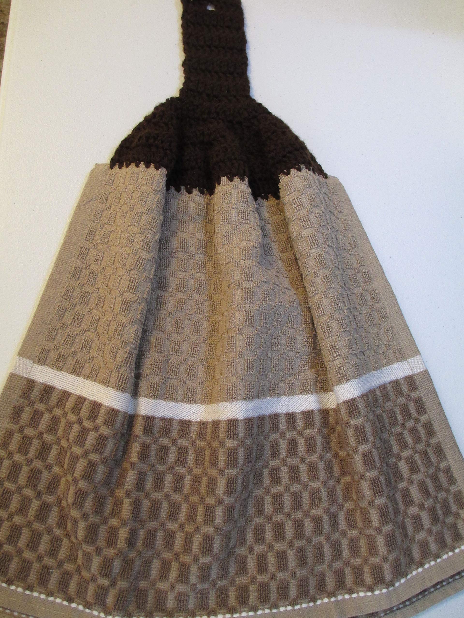 Handmade Crochet Brown Kitchen Towels - Set of 2 Dark Brown Cotton Dish Towels for Drying Dishes, Wiping Countertops & Rustic Farmhouse Decor