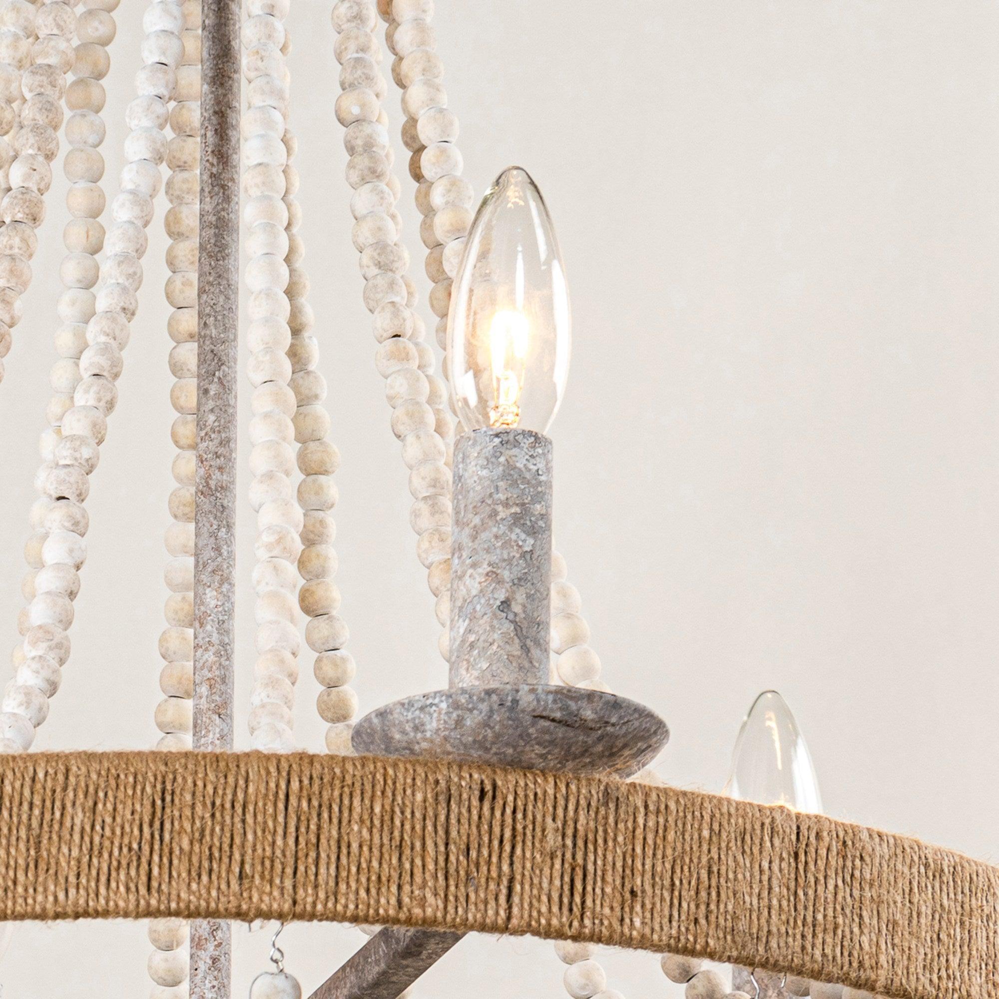 Chokio 6-Light Wood Bead Chandelier - Rustic Farmhouse Ceiling Light Fixture for Dining Room, Bedroom, or Living Room Decor